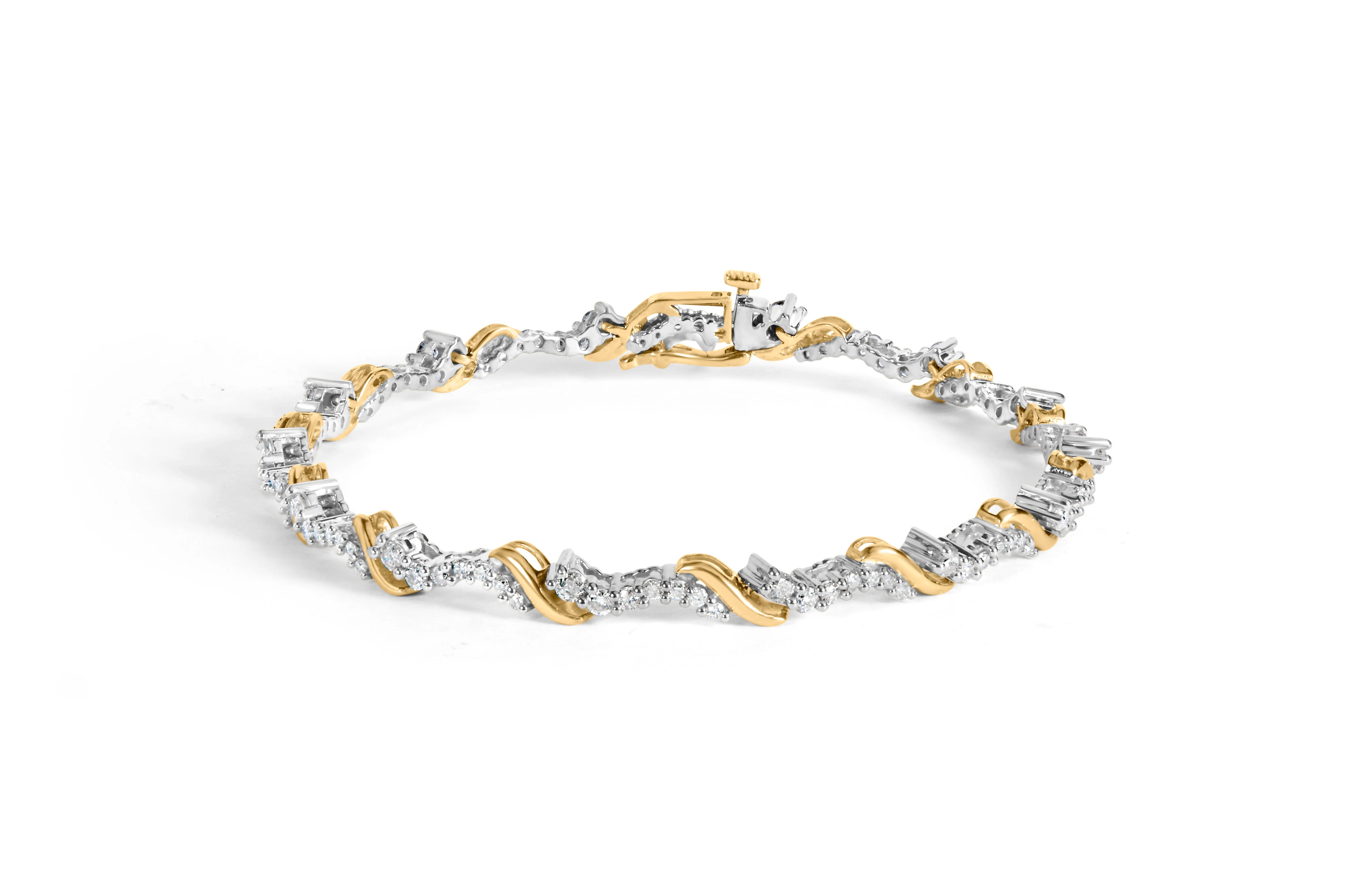 10K Yellow and White Gold 2.00 Cttw Diamond "S" Link 7" Bracelet (H-I Color, I2-I3 Clarity) - Image 5