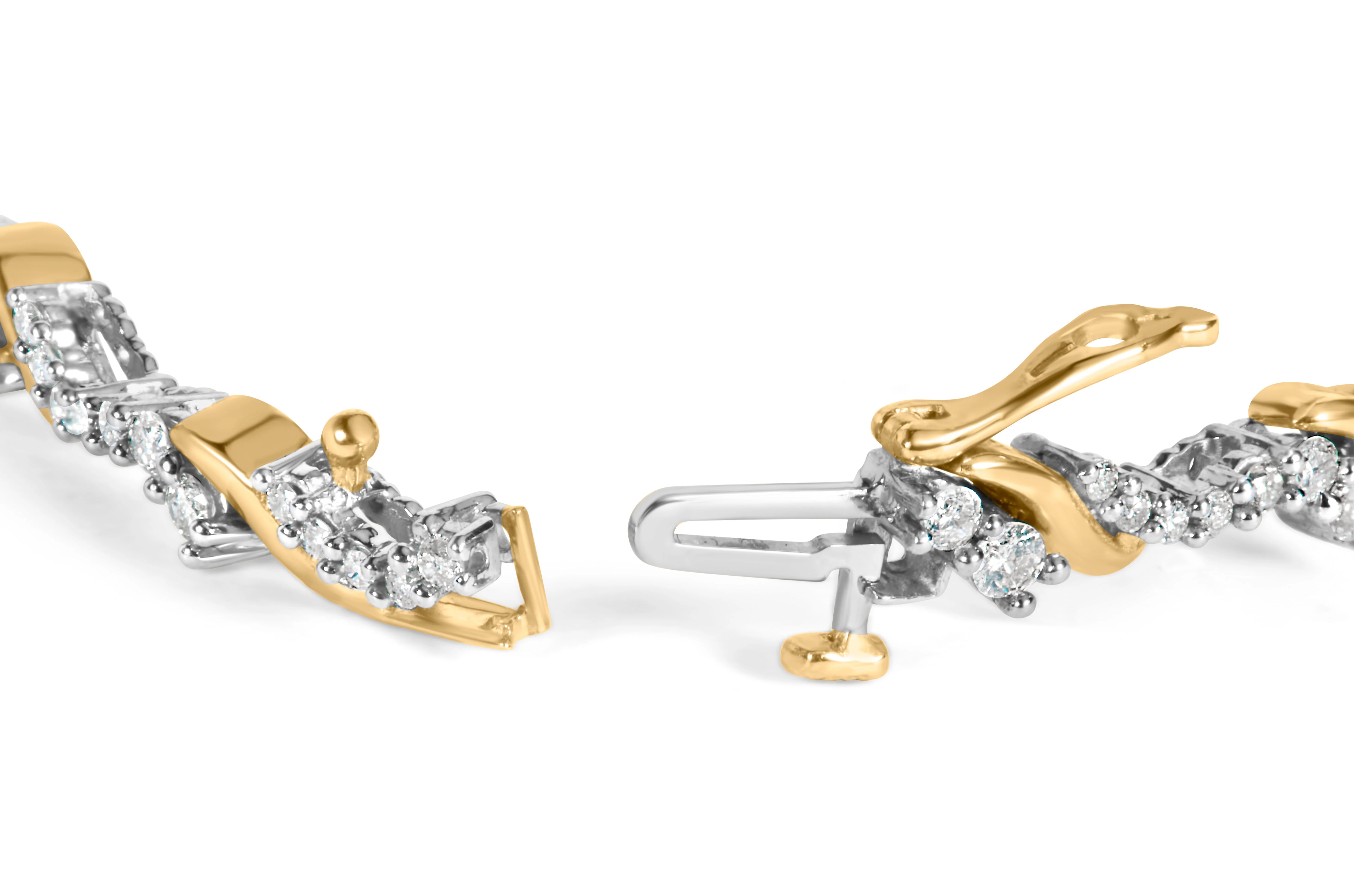 10K Yellow and White Gold 2.00 Cttw Diamond "S" Link 7" Bracelet (H-I Color, I2-I3 Clarity) - Image 6