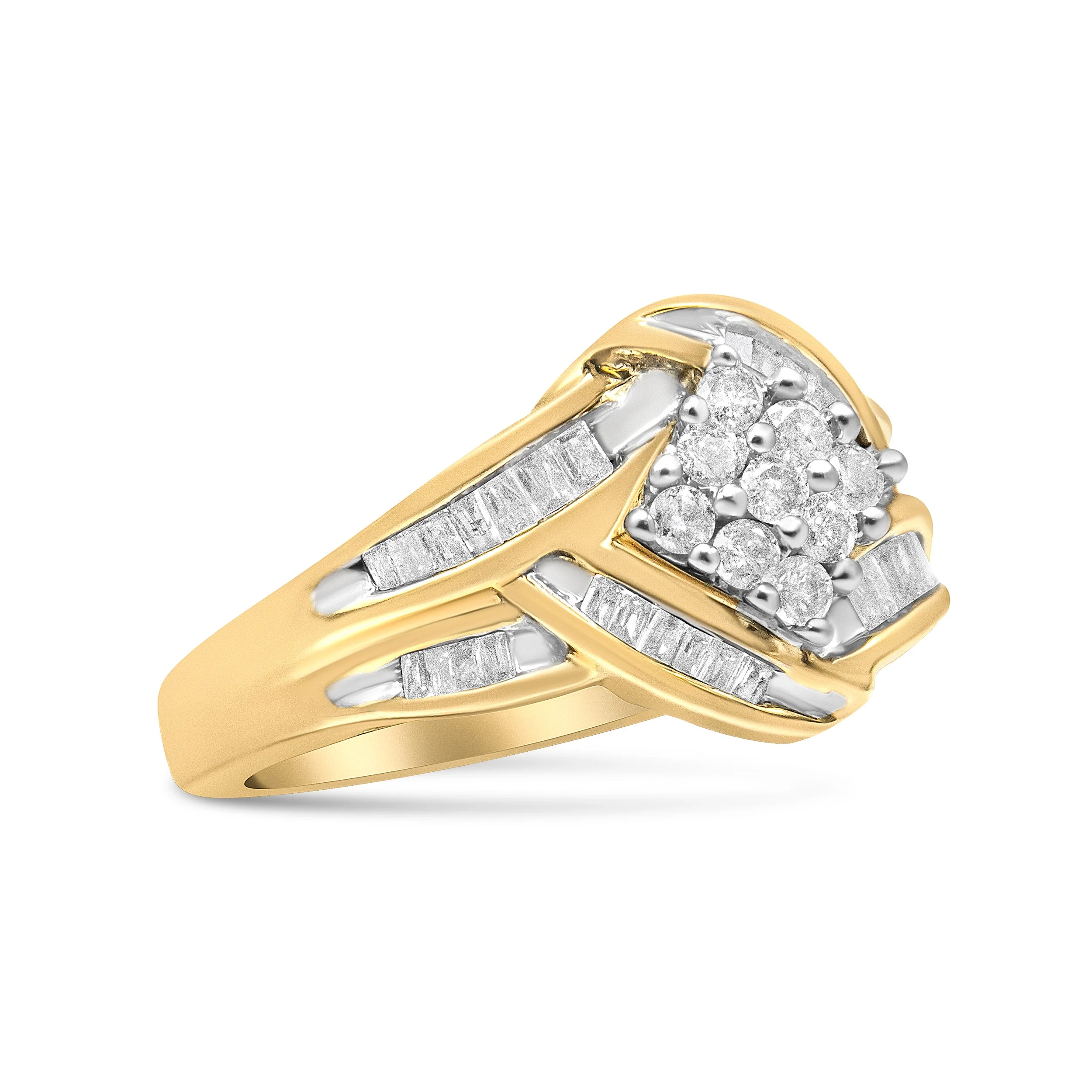 10K Yellow and White Gold 3/4 Cttw Diamond Cluster and Swirl Ring (H-I Color, I1-I2 Clarity) - Image 11