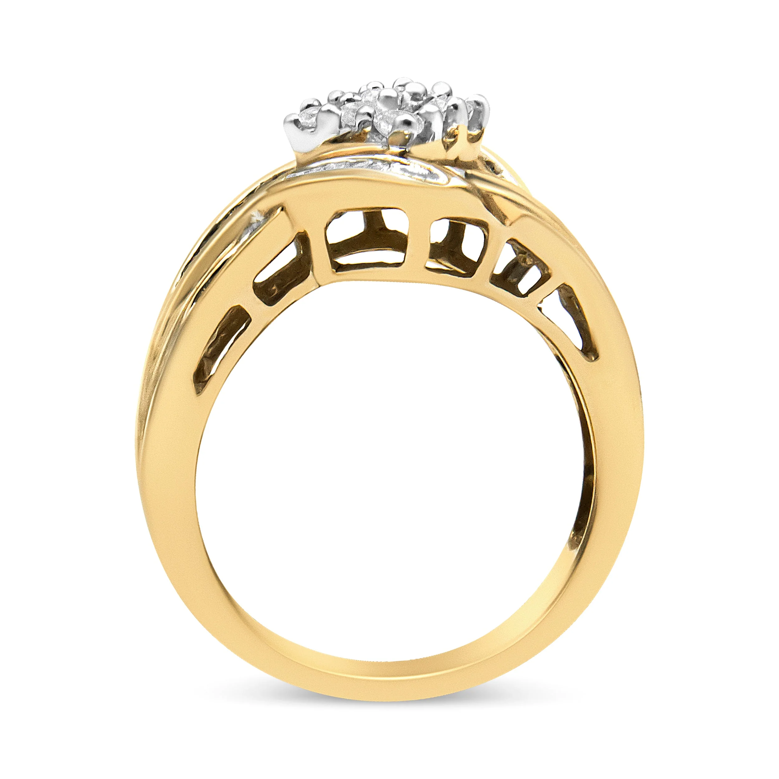 10K Yellow and White Gold 3/4 Cttw Diamond Cluster and Swirl Ring (H-I Color, I1-I2 Clarity) - Image 12