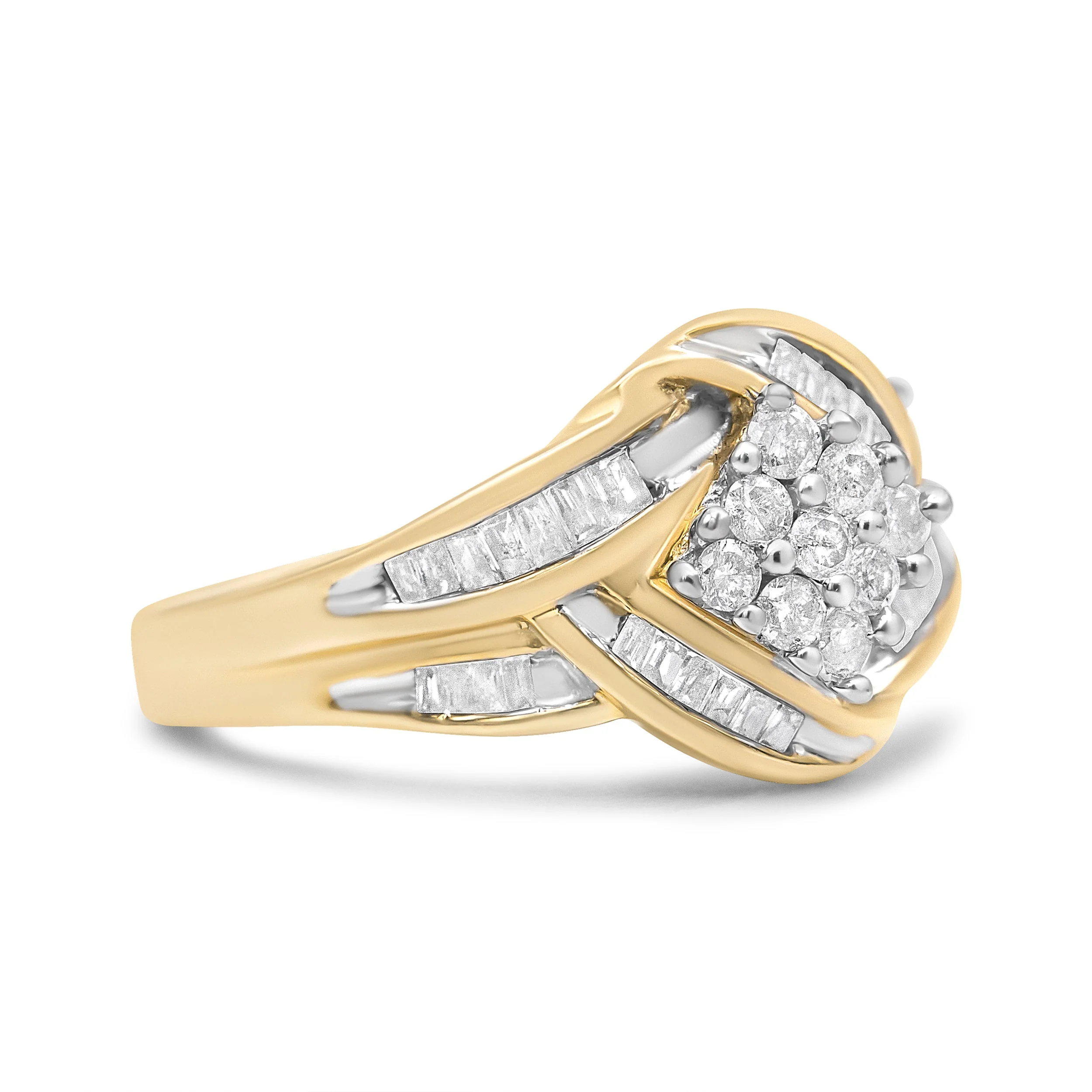 10K Yellow and White Gold 3/4 Cttw Diamond Cluster and Swirl Ring (H-I Color, I1-I2 Clarity) - Image 2