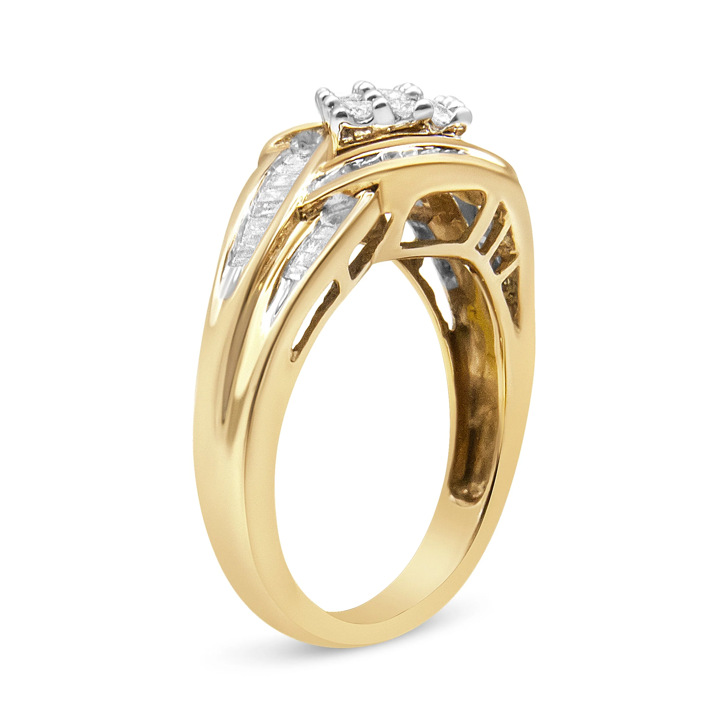10K Yellow and White Gold 3/4 Cttw Diamond Cluster and Swirl Ring (H-I Color, I1-I2 Clarity) - Image 3