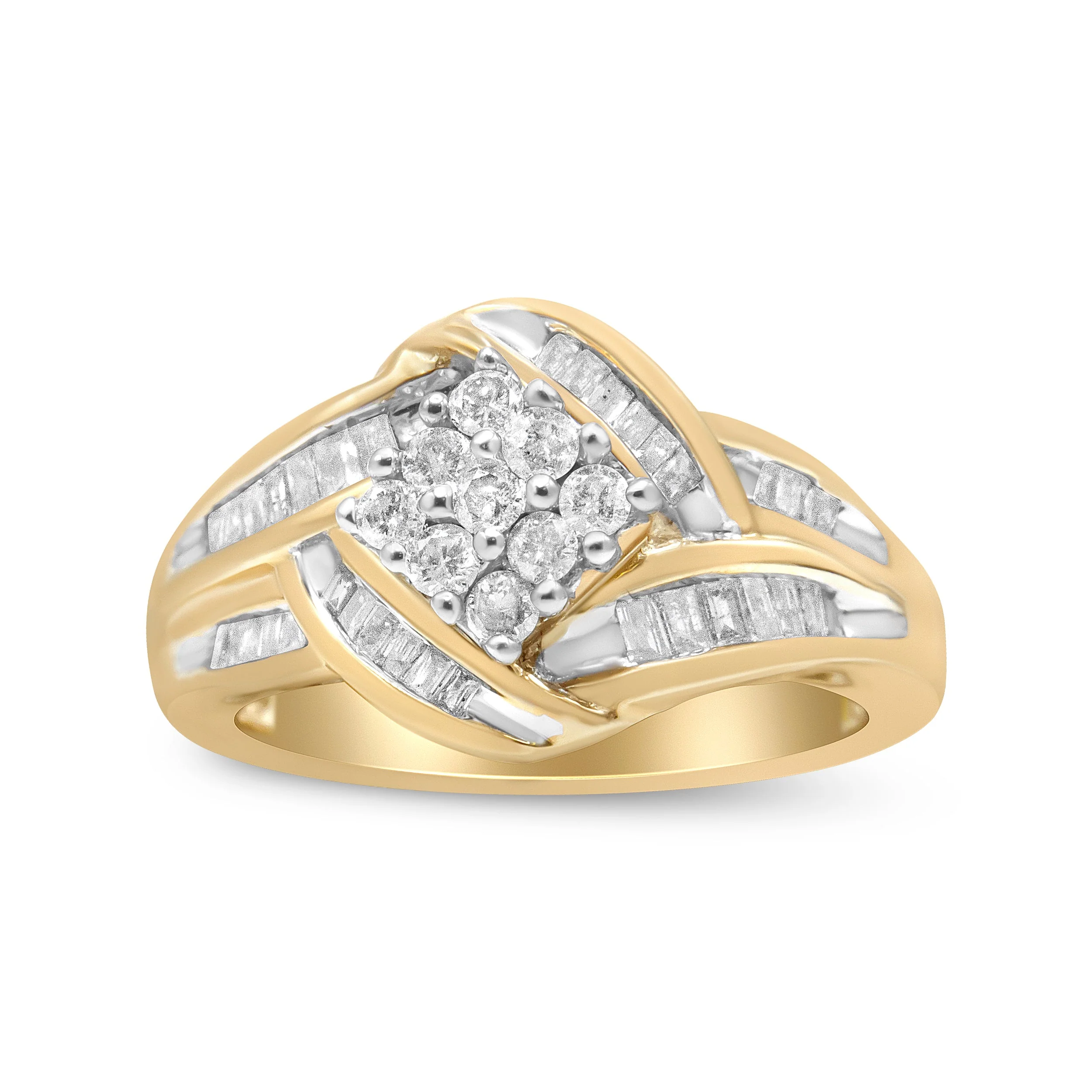 10K Yellow and White Gold 3/4 Cttw Diamond Cluster and Swirl Ring (H-I Color, I1-I2 Clarity) - Image 4