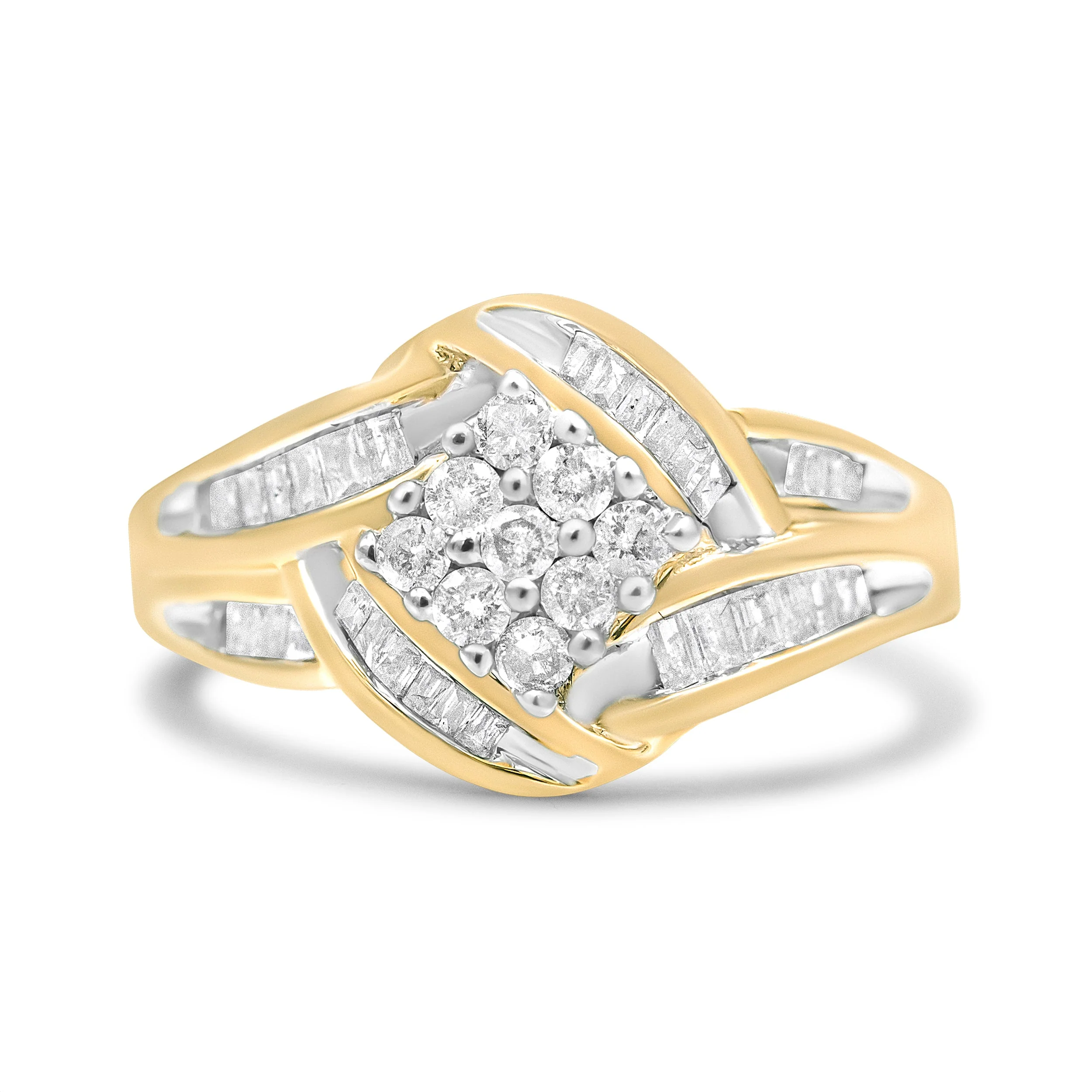 10K Yellow and White Gold 3/4 Cttw Diamond Cluster and Swirl Ring (H-I Color, I1-I2 Clarity) - Image 7
