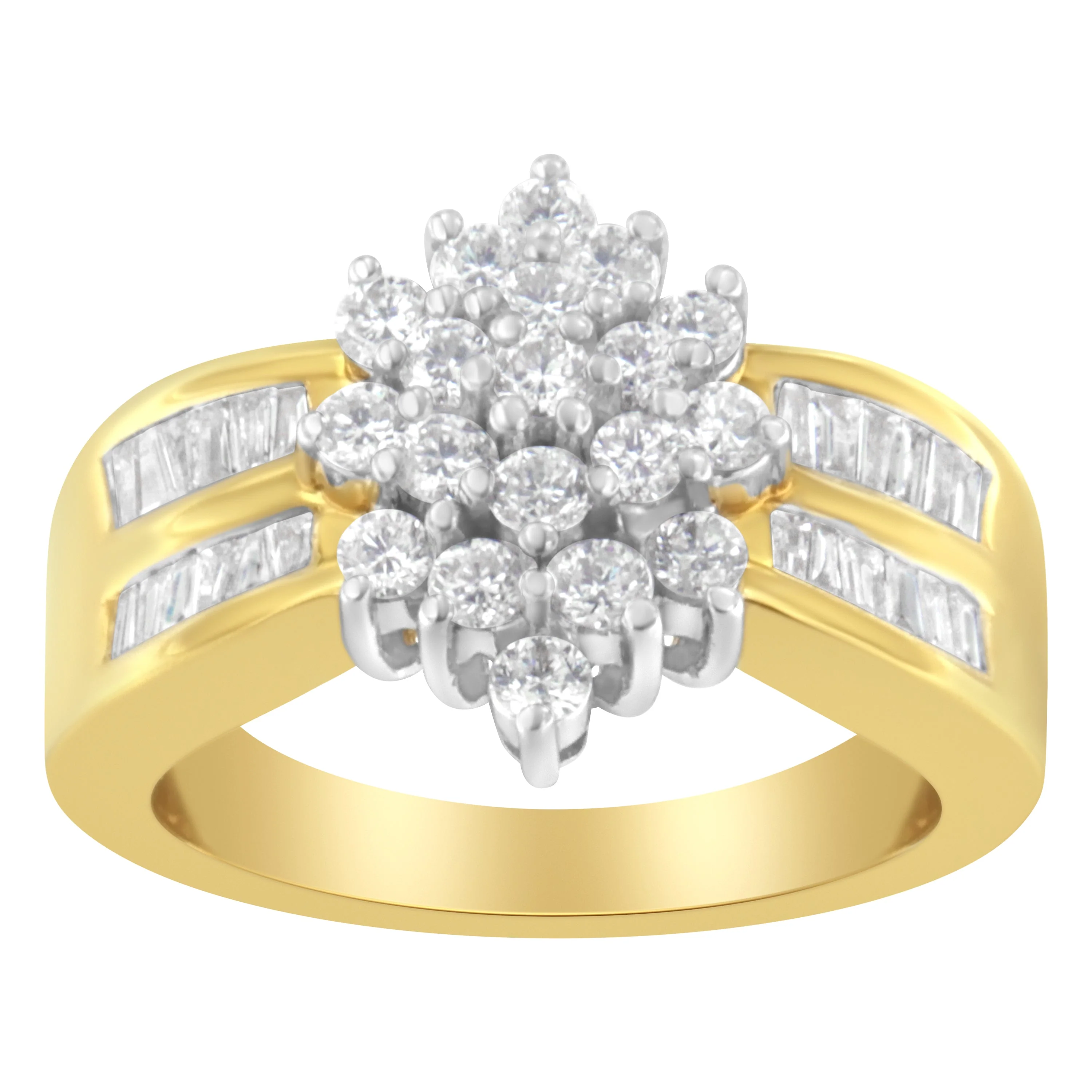 10K Yellow Gold 1.0 Cttw Marquise Composite Diamond Cluster Cocktail Ring (H-I Color, SI2-I1 Clarity) - Size 7 - Image 2