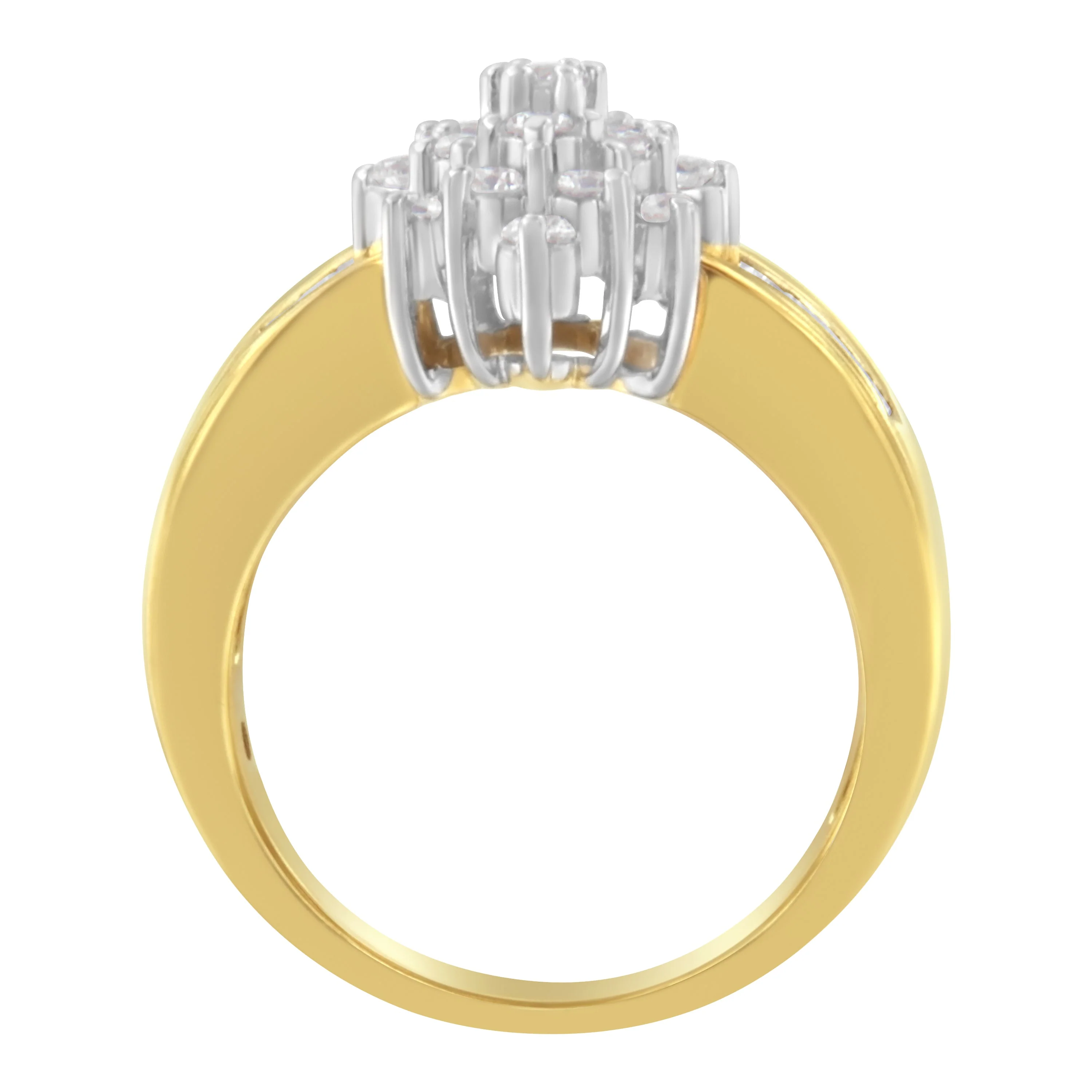10K Yellow Gold 1.0 Cttw Marquise Composite Diamond Cluster Cocktail Ring (H-I Color, SI2-I1 Clarity) - Size 7 - Image 4