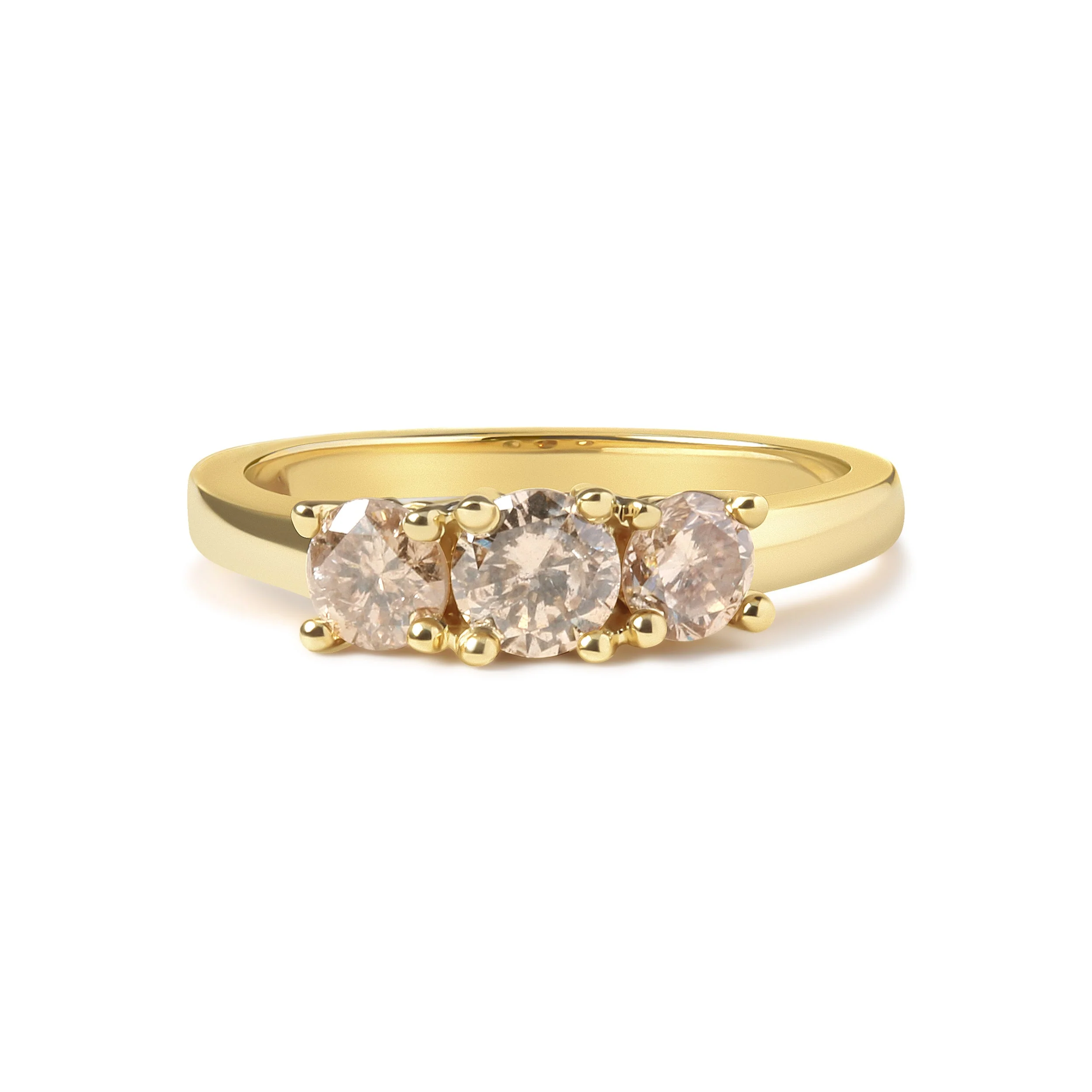10K Yellow Gold 1.00 Cttw Champagne Diamond 3-Stone Band Ring (J-K Color, I1-I2 Clarity) - Size 7