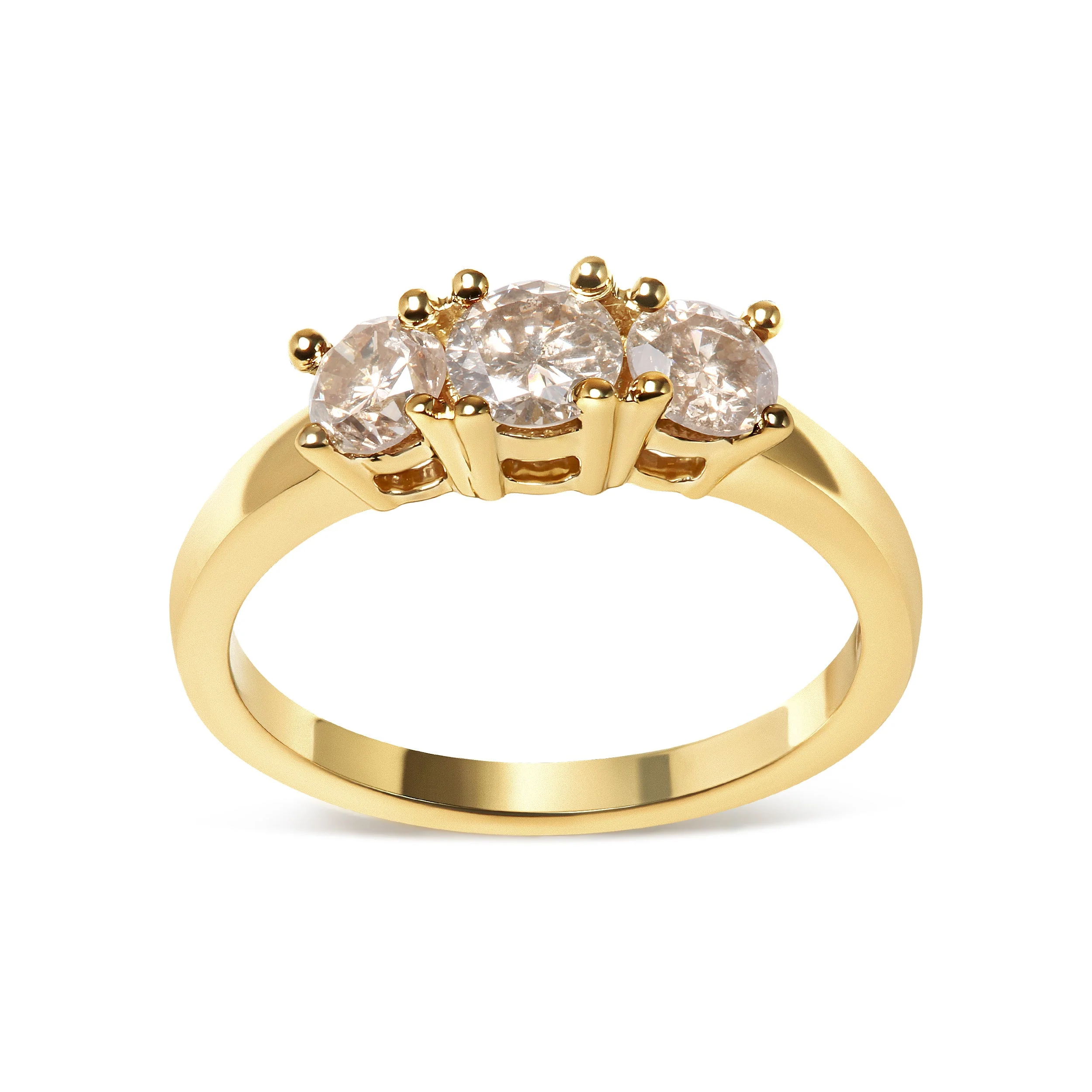 10K Yellow Gold 1.00 Cttw Champagne Diamond 3-Stone Band Ring (J-K Color, I1-I2 Clarity) - Size 7 - Image 2