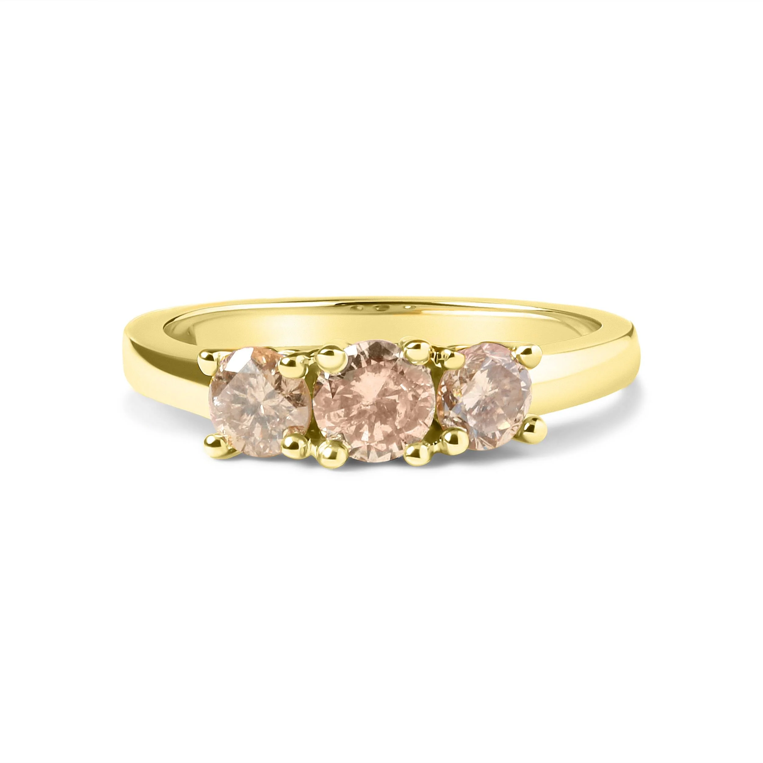 10K Yellow Gold 1.00 Cttw Champagne Diamond 3-Stone Band Ring (J-K Color, I1-I2 Clarity) - Size 7 - Image 5