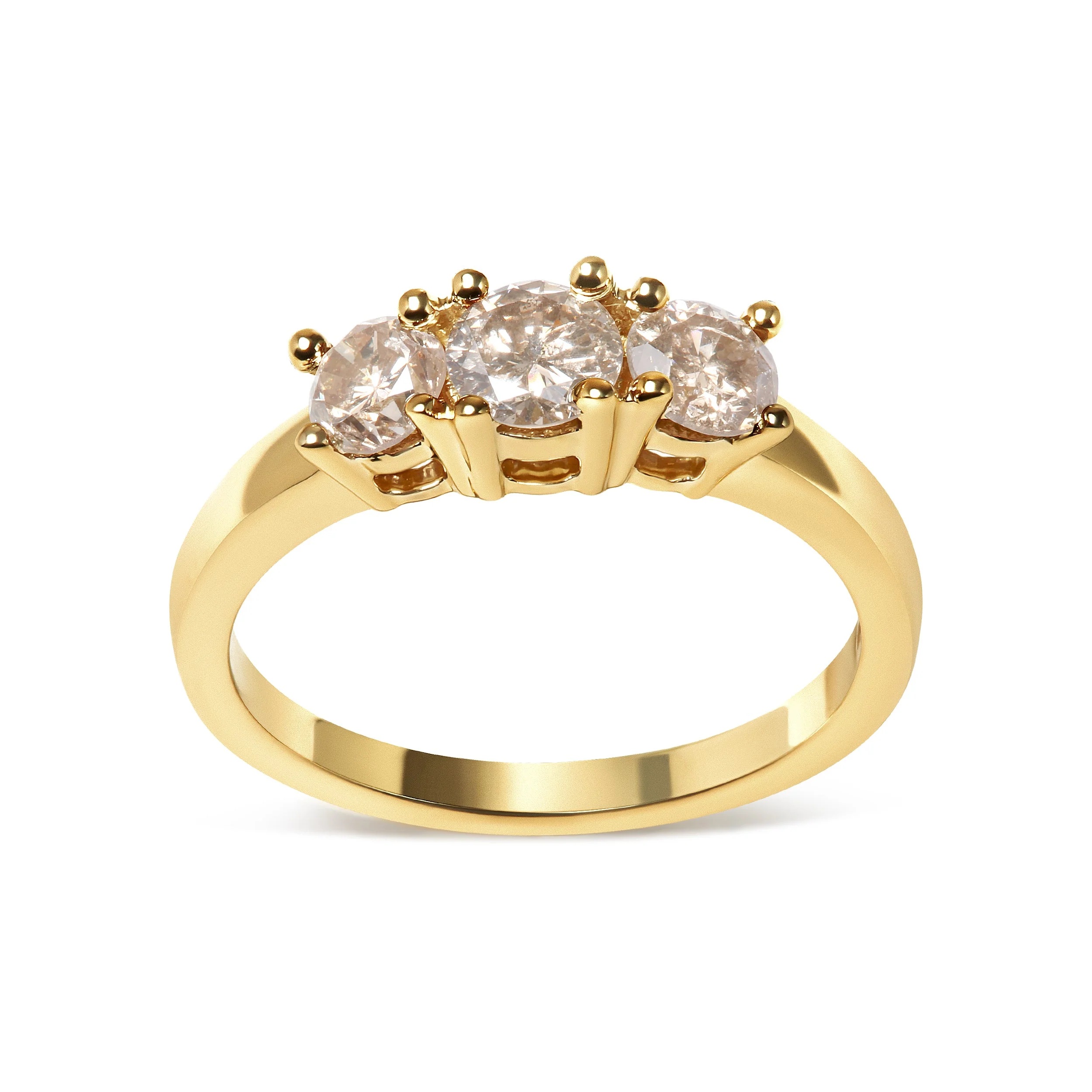 10K Yellow Gold 1.00 Cttw Champagne Diamond 3-Stone Band Ring (J-K Color, I1-I2 Clarity) - Size 7 - Image 6
