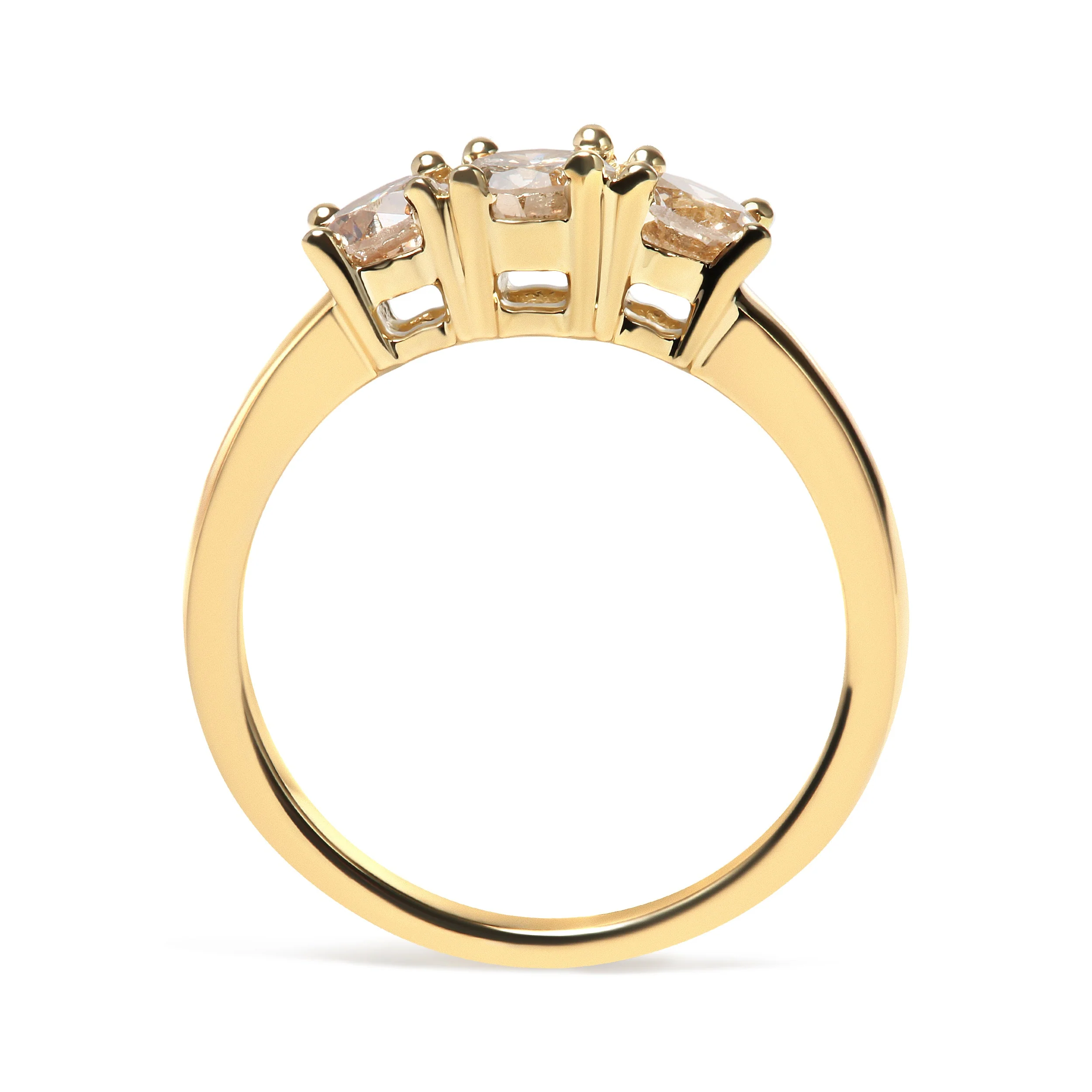 10K Yellow Gold 1.00 Cttw Champagne Diamond 3-Stone Band Ring (J-K Color, I1-I2 Clarity) - Size 7 - Image 7
