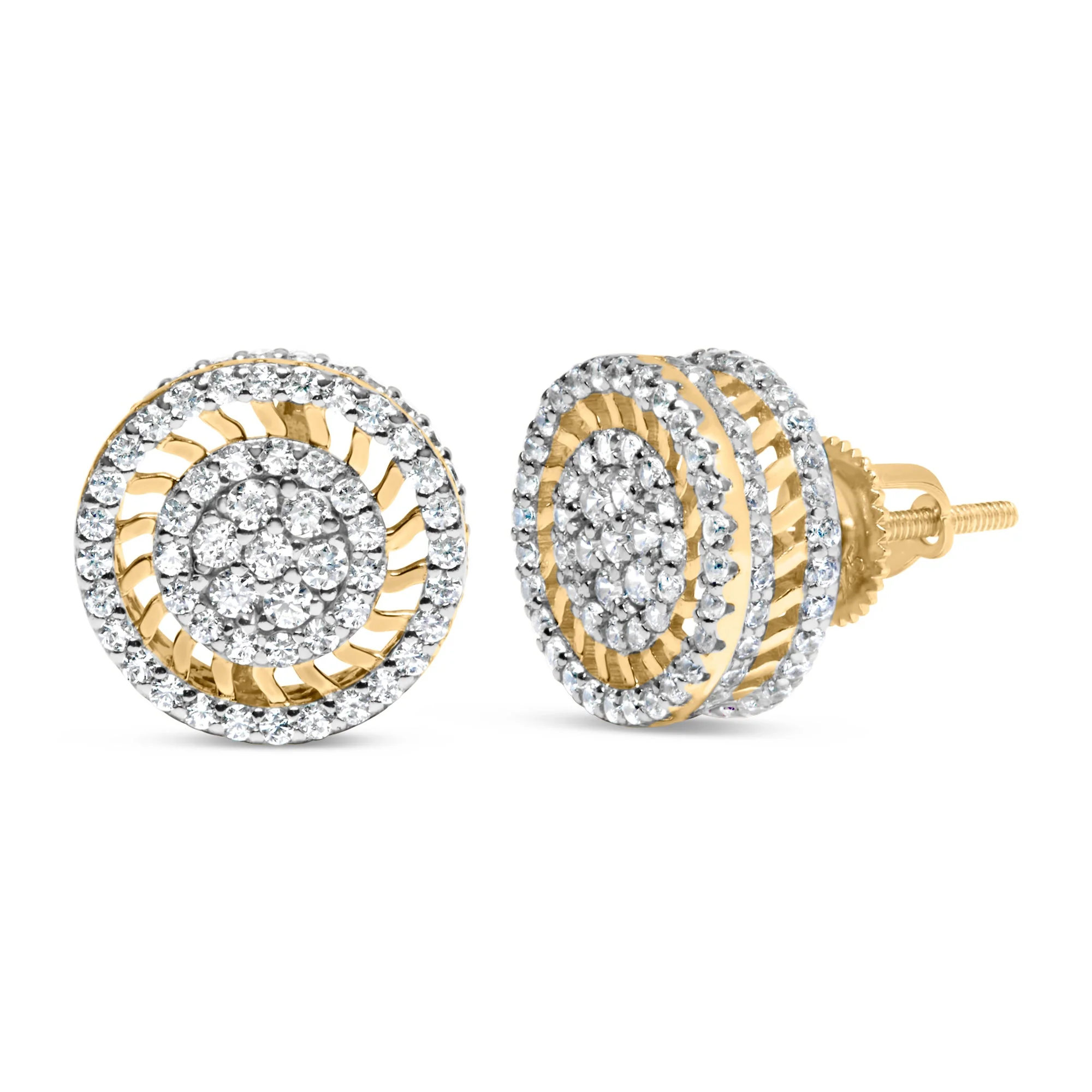 10K Yellow Gold 1.00 Cttw Diamond Halo Radiant Sunburst Stud Earrings (I-J Color, I2-I3 Clarity) - Image 2
