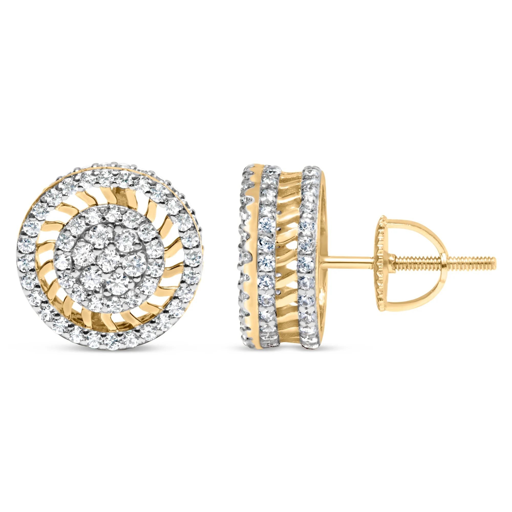 10K Yellow Gold 1.00 Cttw Diamond Halo Radiant Sunburst Stud Earrings (I-J Color, I2-I3 Clarity) - Image 3