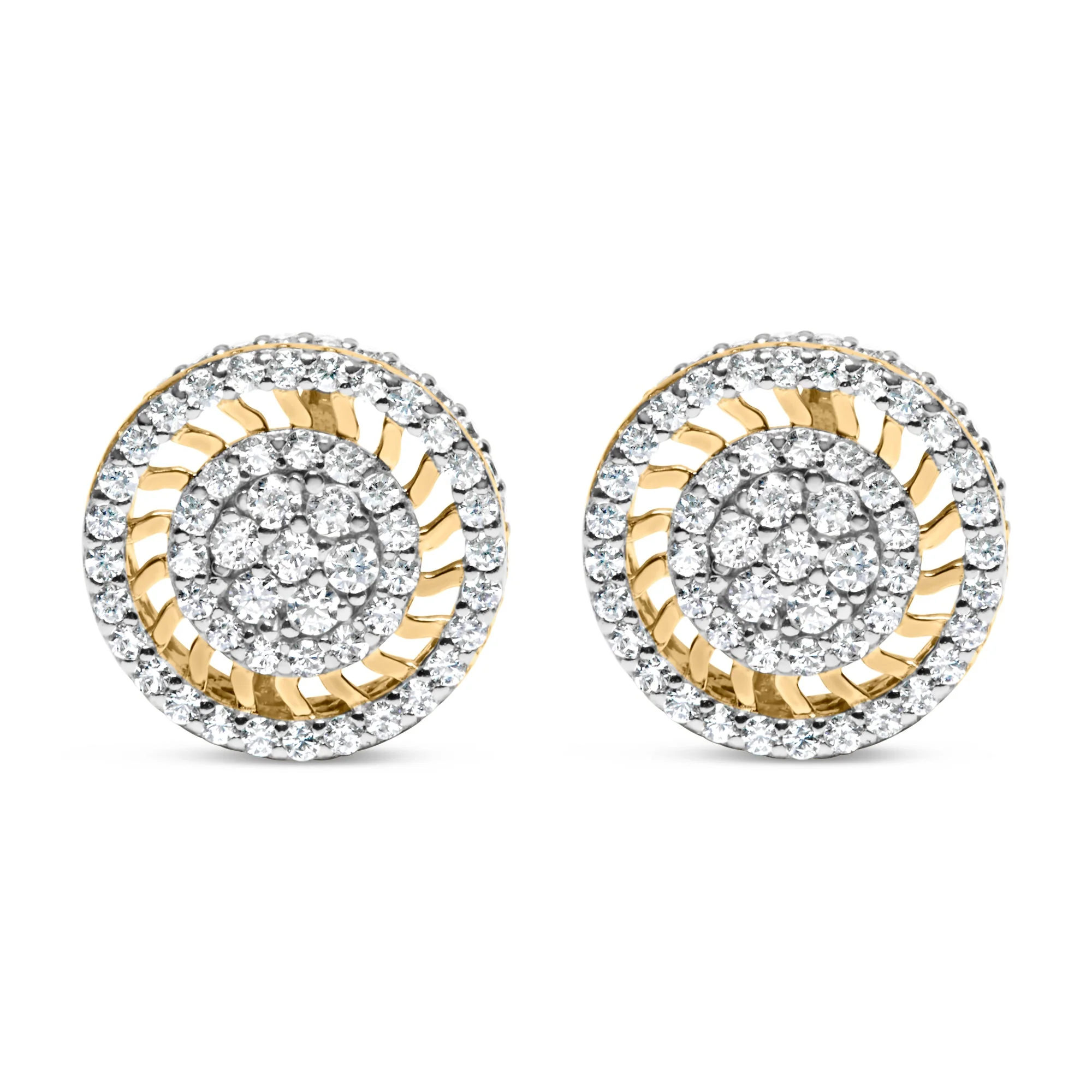 10K Yellow Gold 1.00 Cttw Diamond Halo Radiant Sunburst Stud Earrings (I-J Color, I2-I3 Clarity) - Image 4