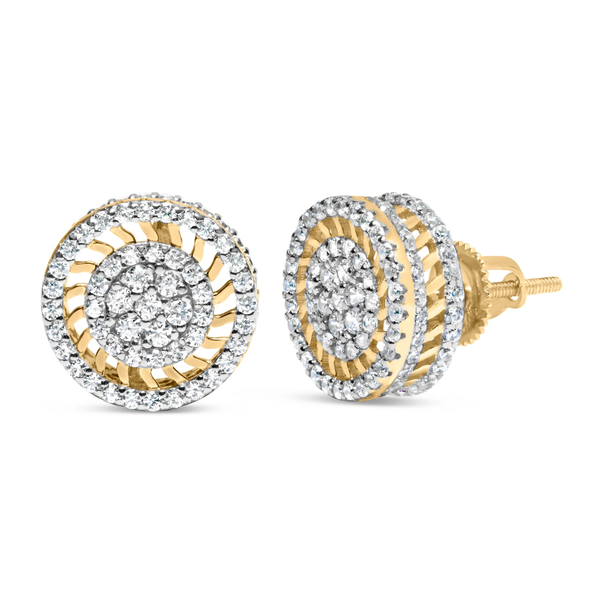 10K Yellow Gold 1.00 Cttw Diamond Halo Radiant Sunburst Stud Earrings (I-J Color, I2-I3 Clarity) - Image 5