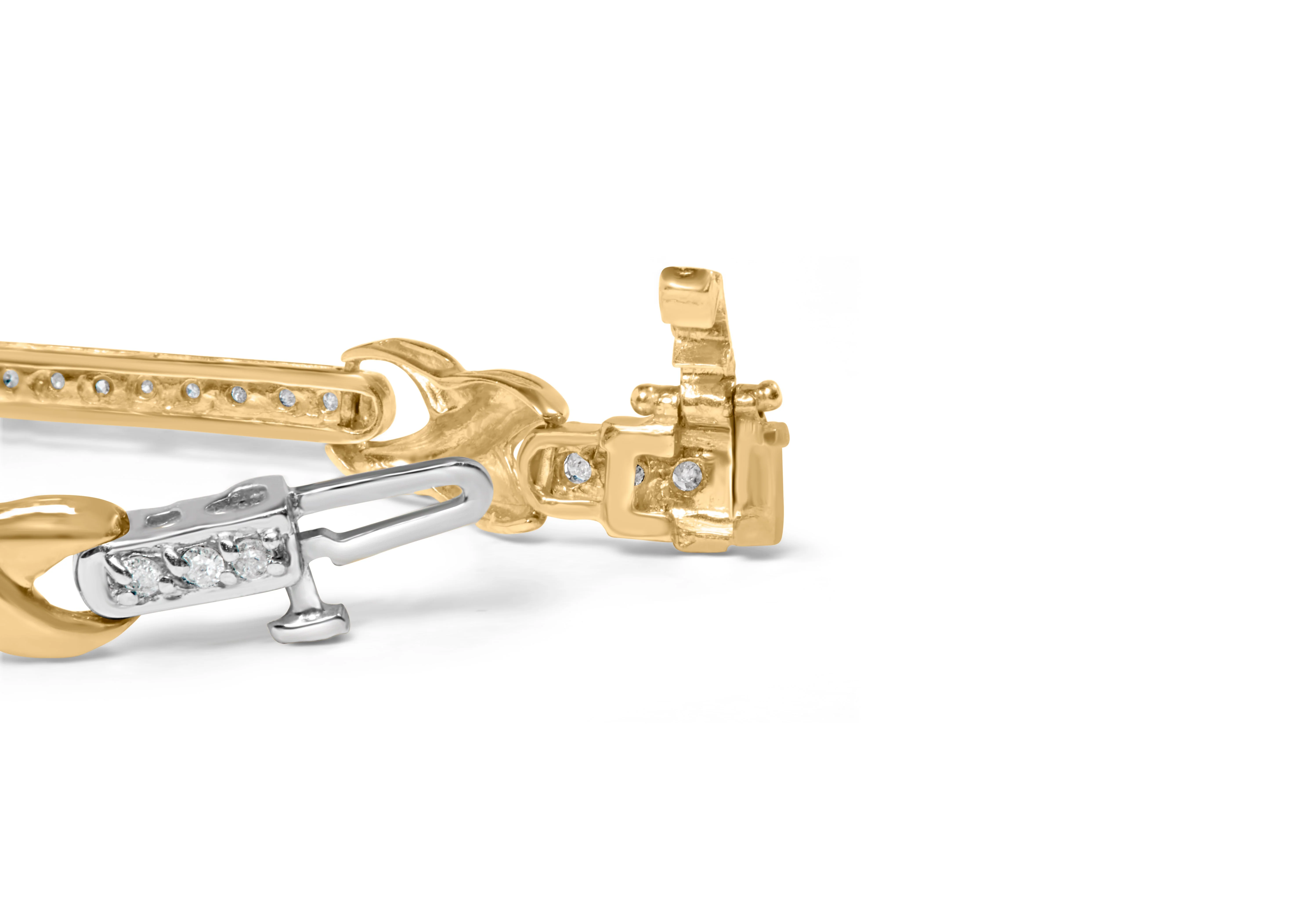 10K Yellow Gold 1.00 Cttw Pave Set Diamond Bar and X-Link 7" Bracelet (I-J Color, I3 Quality) - Image 6