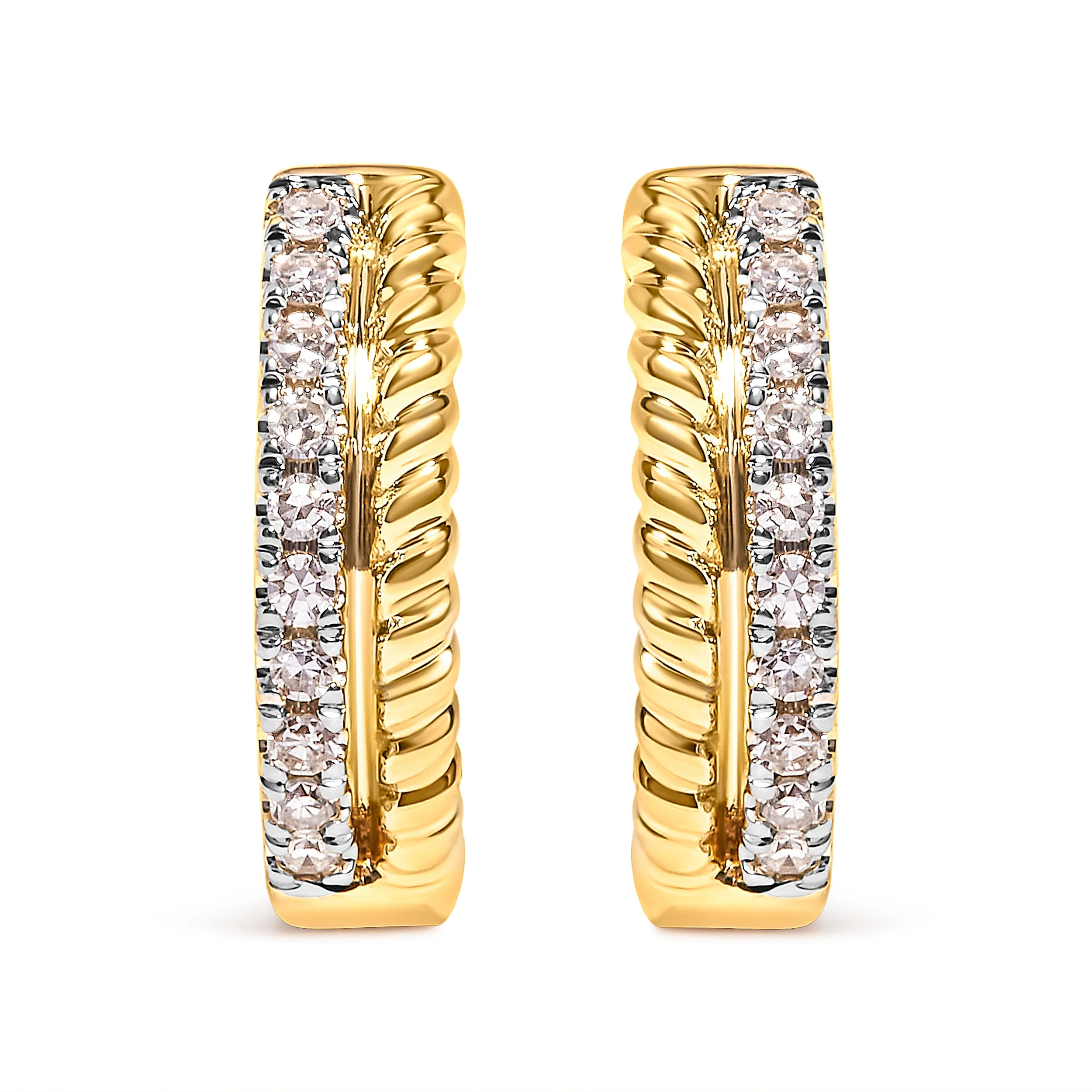10K Yellow Gold 1/10 Cttw Diamond and Rope Twist Huggy Hoop Earrings (H-I Color, I1-I2 Clarity) - Image 4