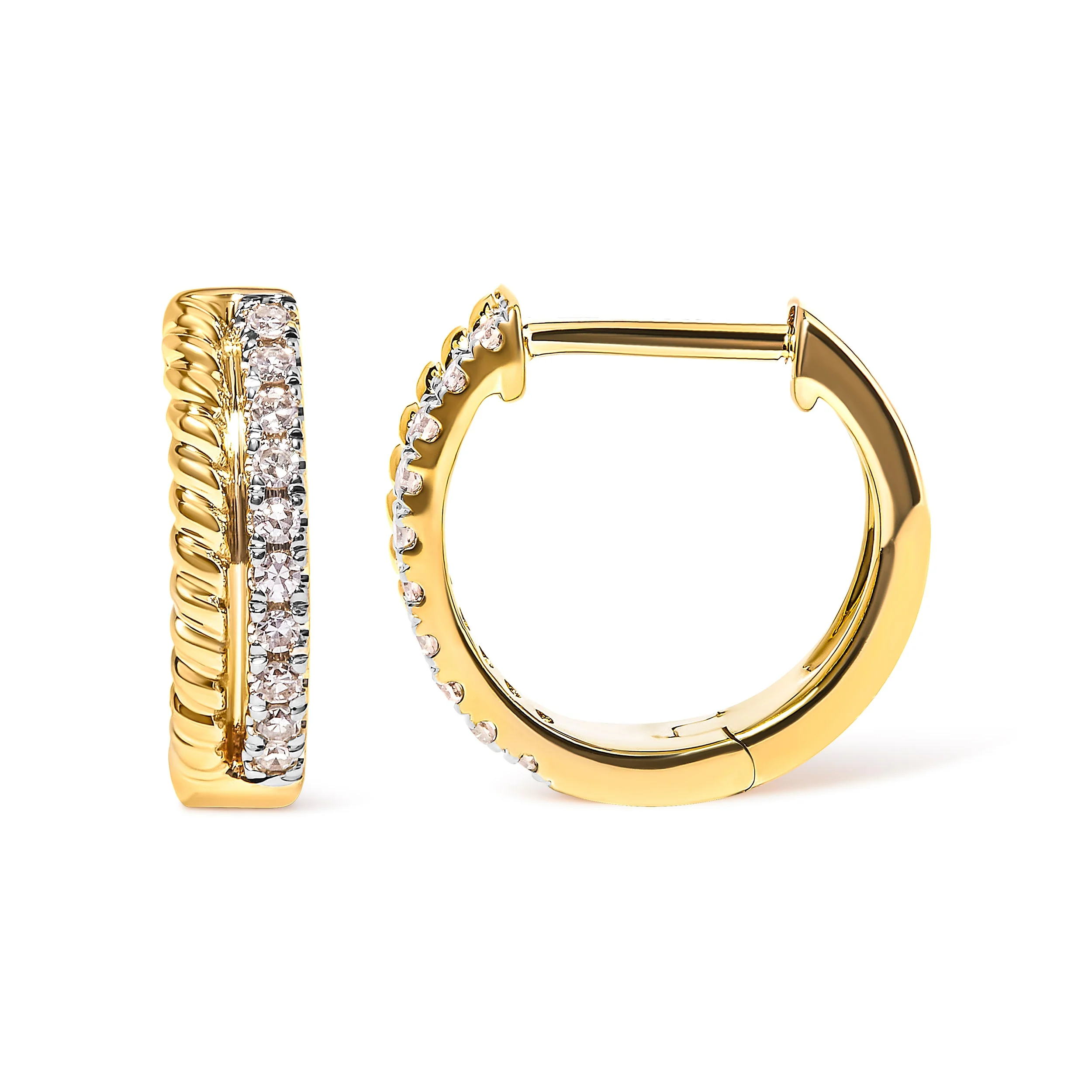 10K Yellow Gold 1/10 Cttw Diamond and Rope Twist Huggy Hoop Earrings (H-I Color, I1-I2 Clarity) - Image 6