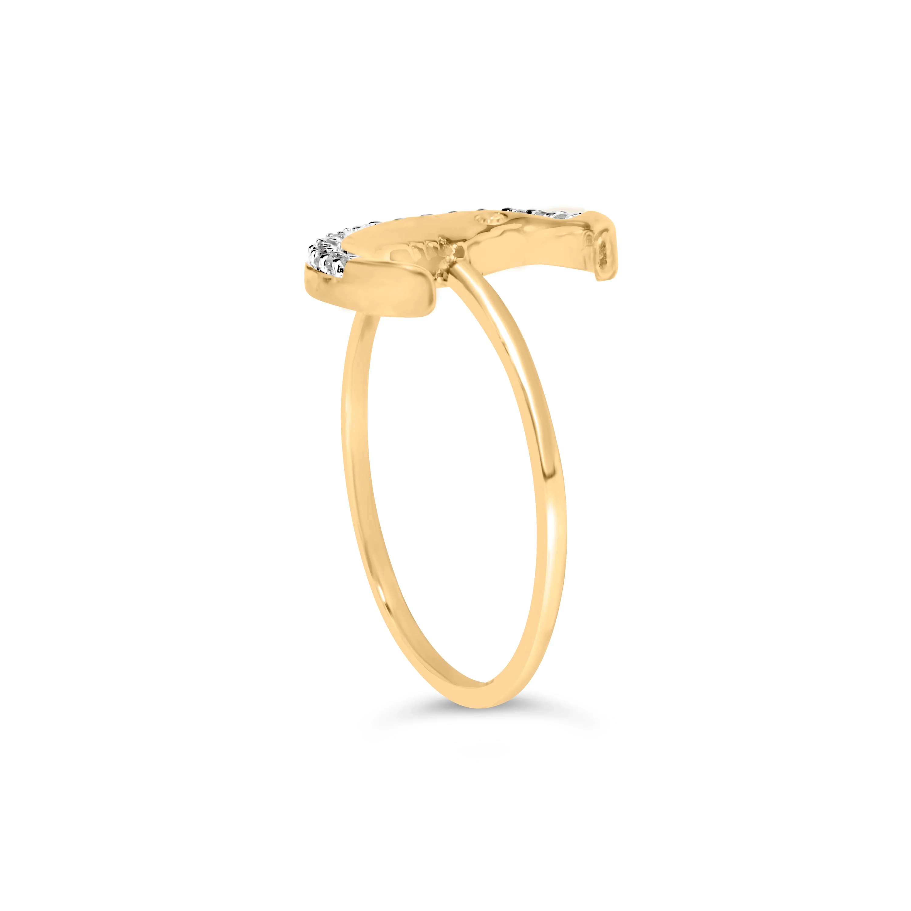 10K Yellow Gold 1/10 Cttw Diamond Crescent Moon Ring (I-J Color, I1-I2 Clarity) - Ring Size 6 - Image 4