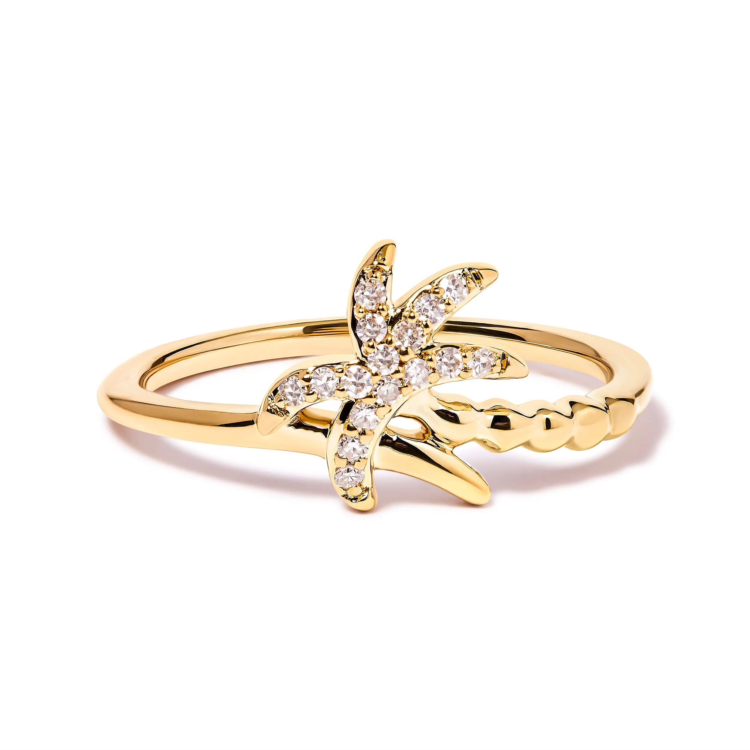 10K Yellow Gold 1/10 Cttw Diamond Palm Tree Statement Ring (H-I Color, I1-I2 Clarity) - Ring Size 7 - Image 6
