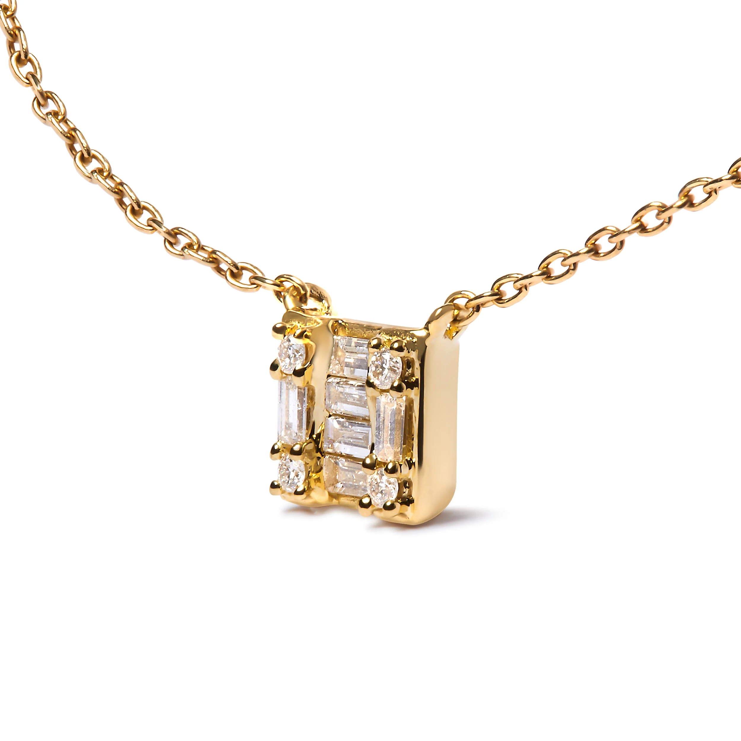10K Yellow Gold 1/10 Cttw Round and Baguette Diamond Mosaic Composite Square 18" Inch Pendant Necklace (H-I Color, I1-I2 Clarity) - Image 6