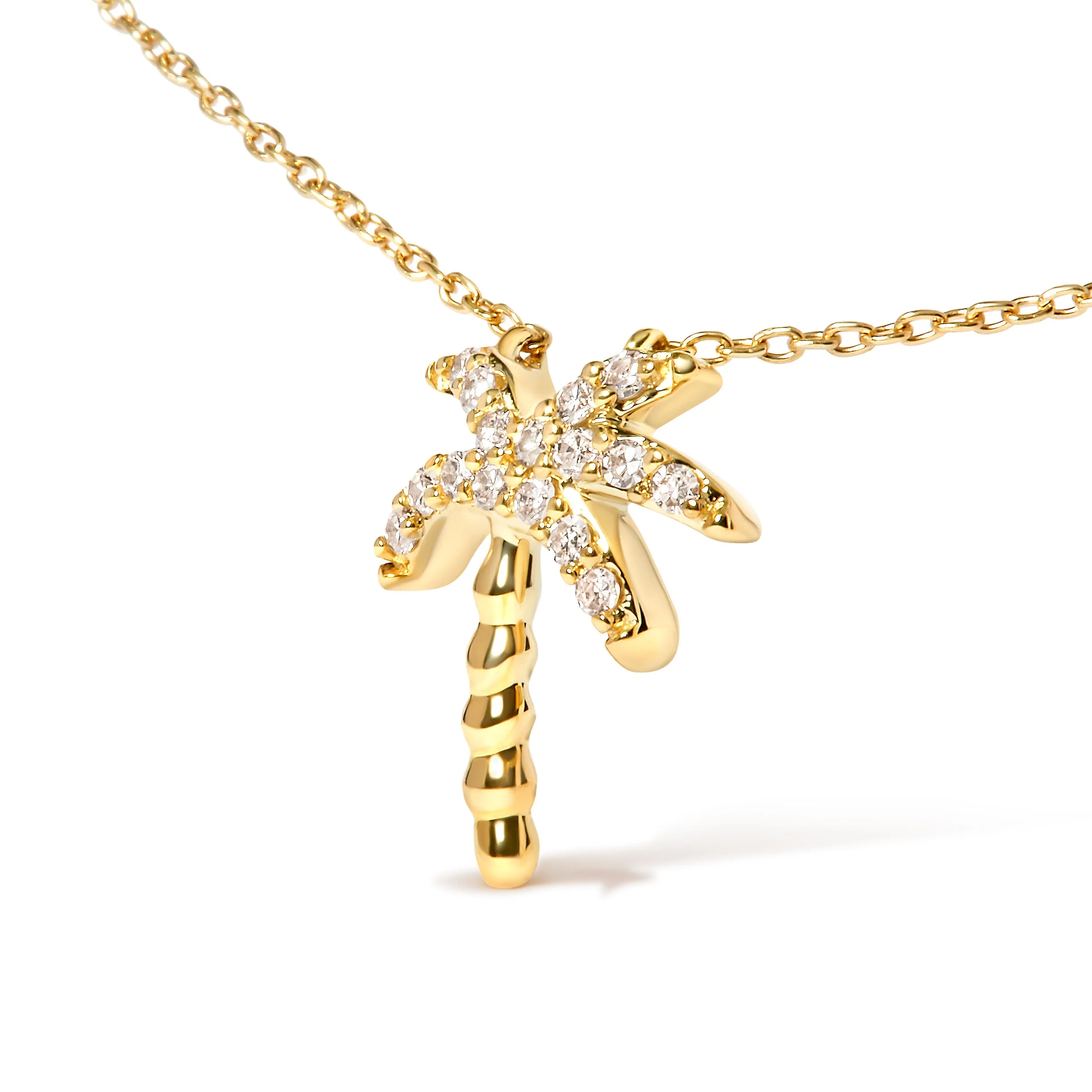 10K Yellow Gold 1/10 Cttw Round Diamond Palm Tree 18" Inch Pendant Necklace (H-I Color, I1-I2 Clarity) - Image 3
