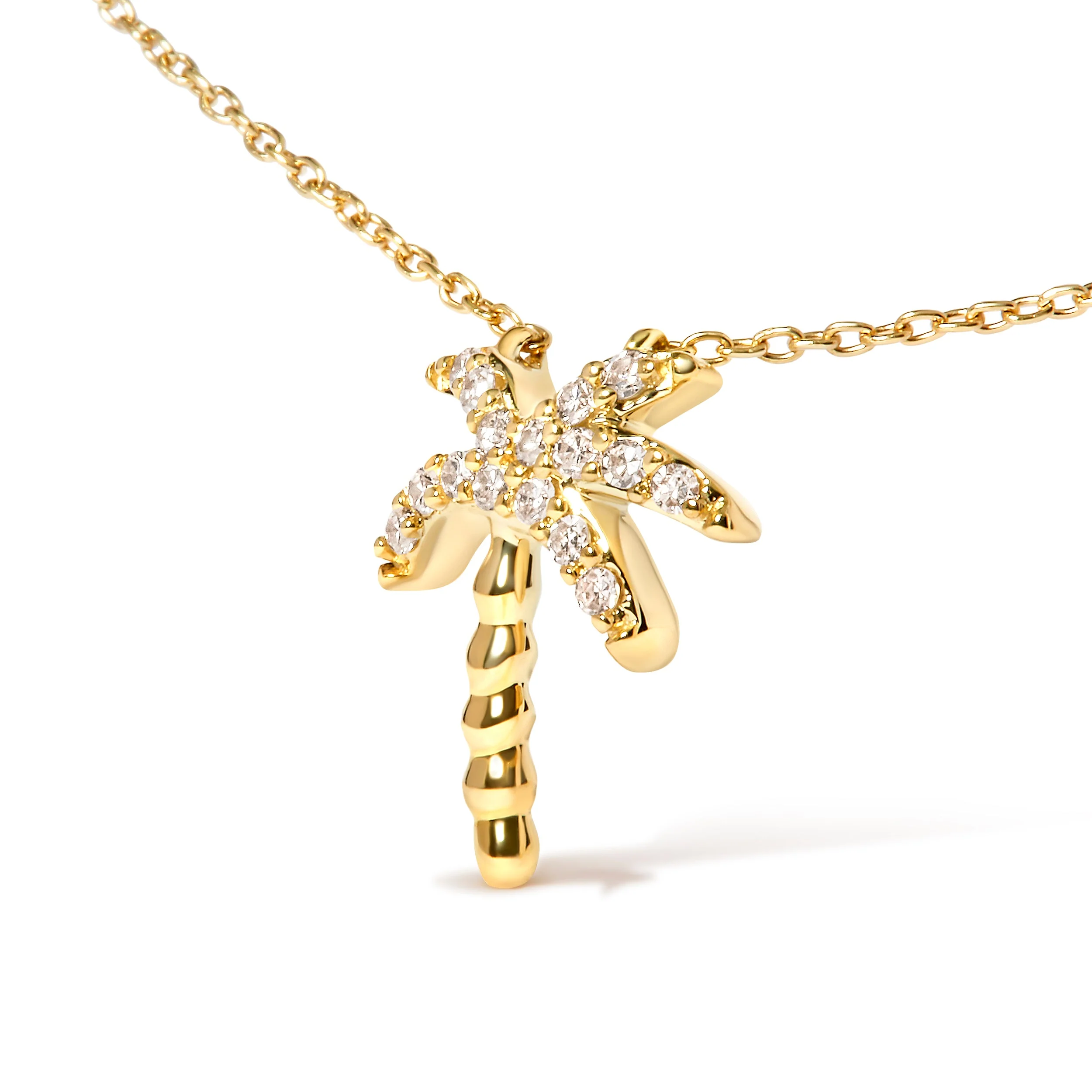10K Yellow Gold 1/10 Cttw Round Diamond Palm Tree 18" Inch Pendant Necklace (H-I Color, I1-I2 Clarity) - Image 6