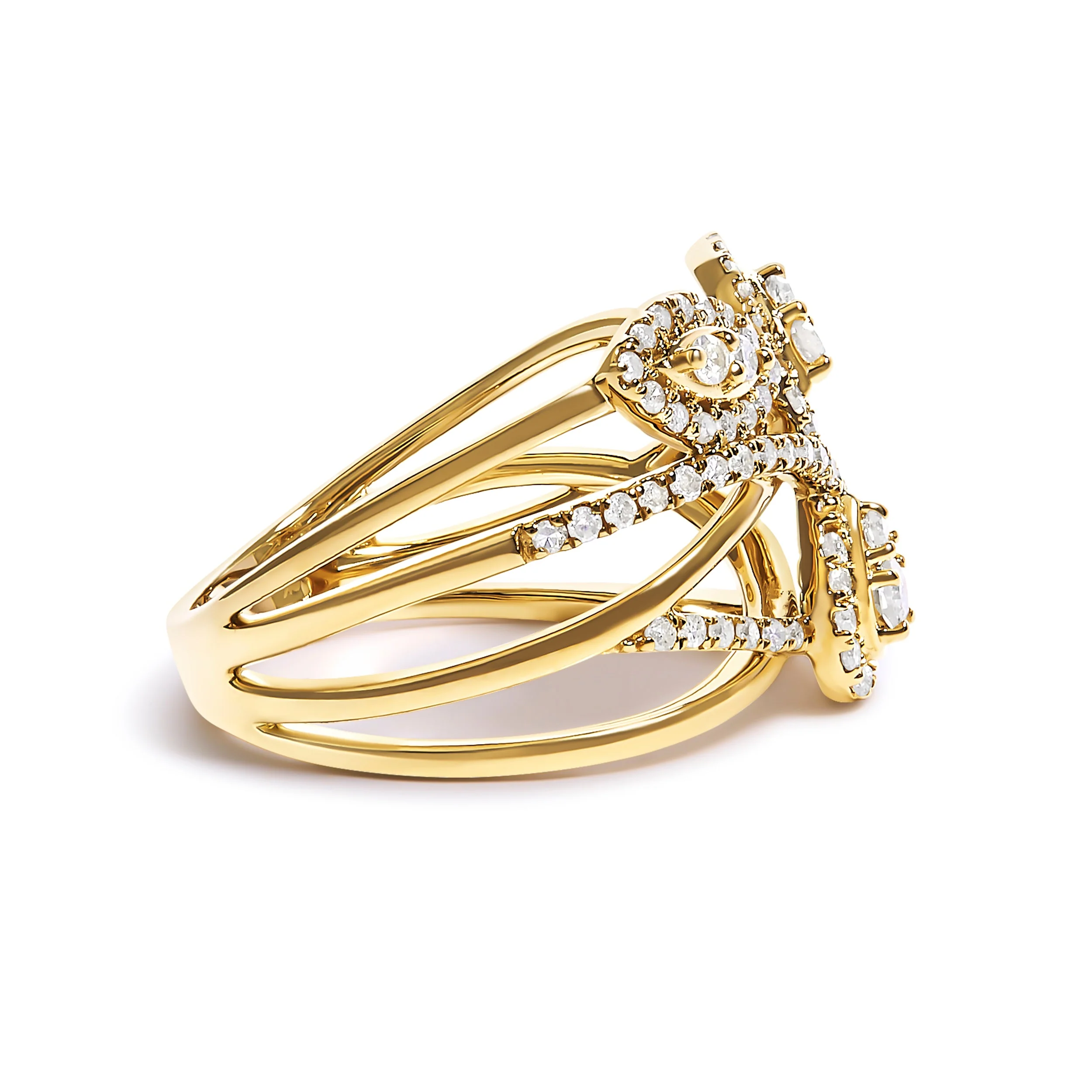10K Yellow Gold 1/2 Cttw Diamond Crossover 3 Leaf Floral Cocktail Ring Band (H-I Color, SI1-SI2 Clarity) - Size 7 - Image 2