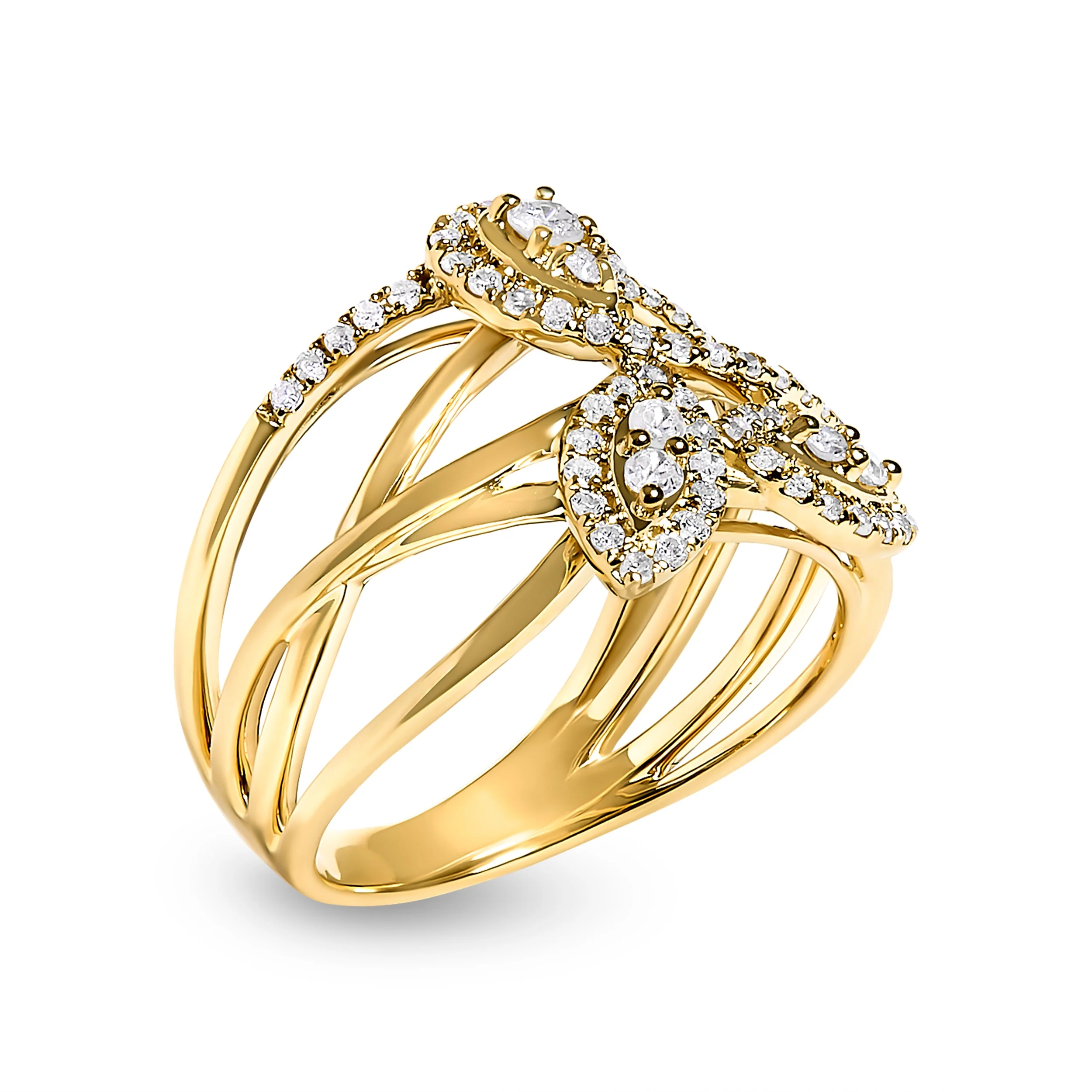 10K Yellow Gold 1/2 Cttw Diamond Crossover 3 Leaf Floral Cocktail Ring Band (H-I Color, SI1-SI2 Clarity) - Size 7 - Image 3