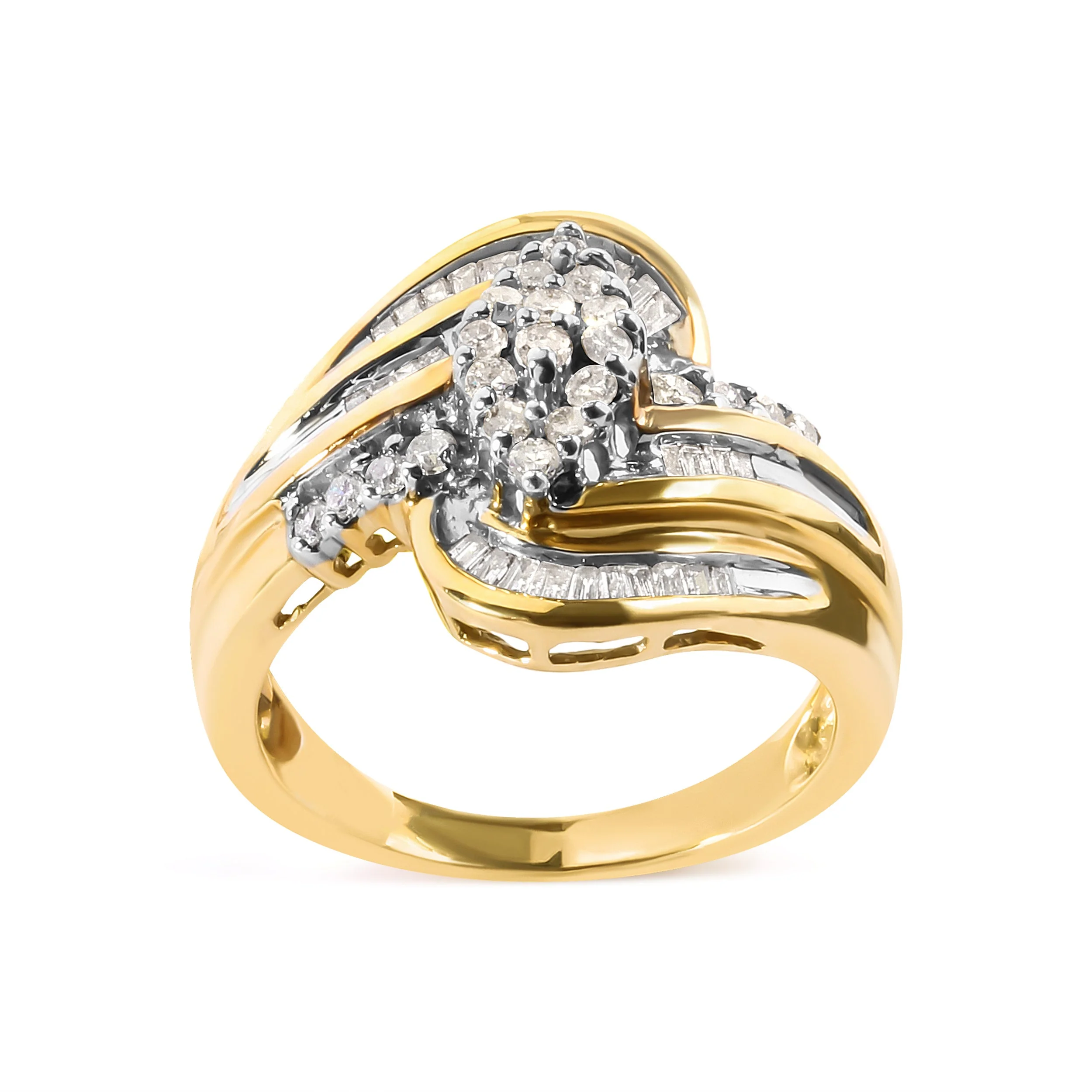 10K Yellow Gold 1/2 Cttw Diamond Pear Cluster and Swirl Ring (H-I Color, I1-I2 Clarity) - Ring Size 7 - Image 2
