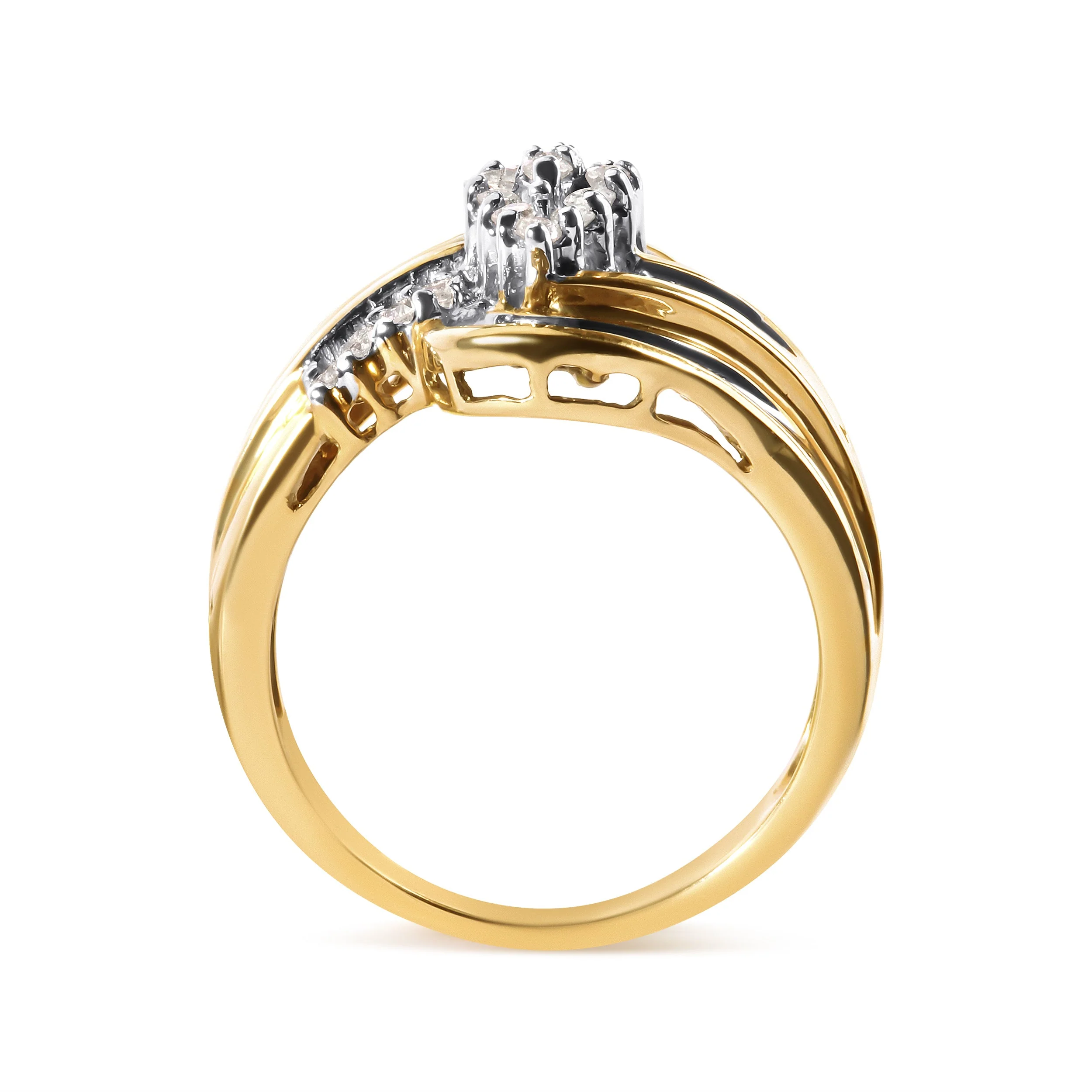 10K Yellow Gold 1/2 Cttw Diamond Pear Cluster and Swirl Ring (H-I Color, I1-I2 Clarity) - Ring Size 7 - Image 4