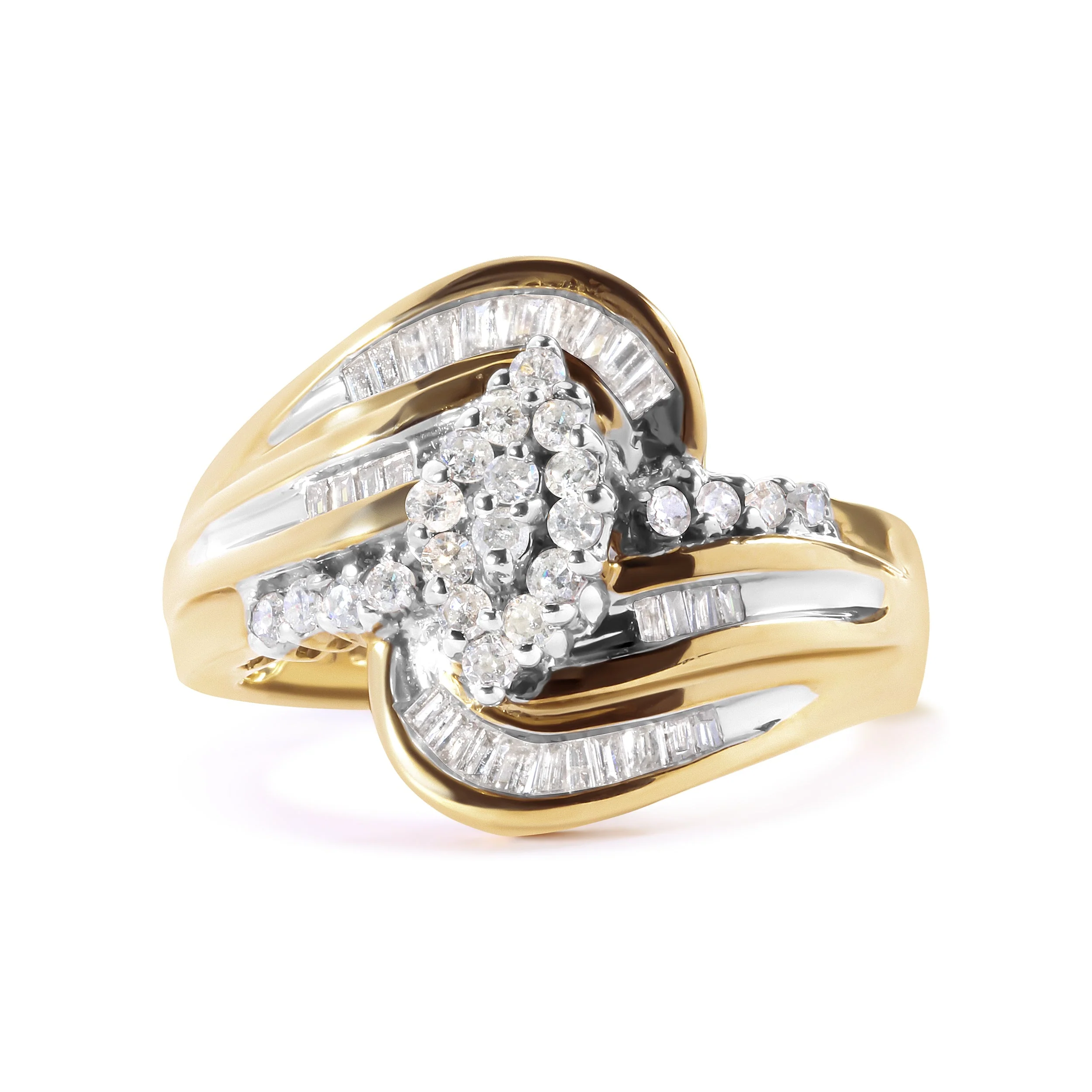 10K Yellow Gold 1/2 Cttw Diamond Pear Cluster and Swirl Ring (H-I Color, I1-I2 Clarity) - Ring Size 7 - Image 5
