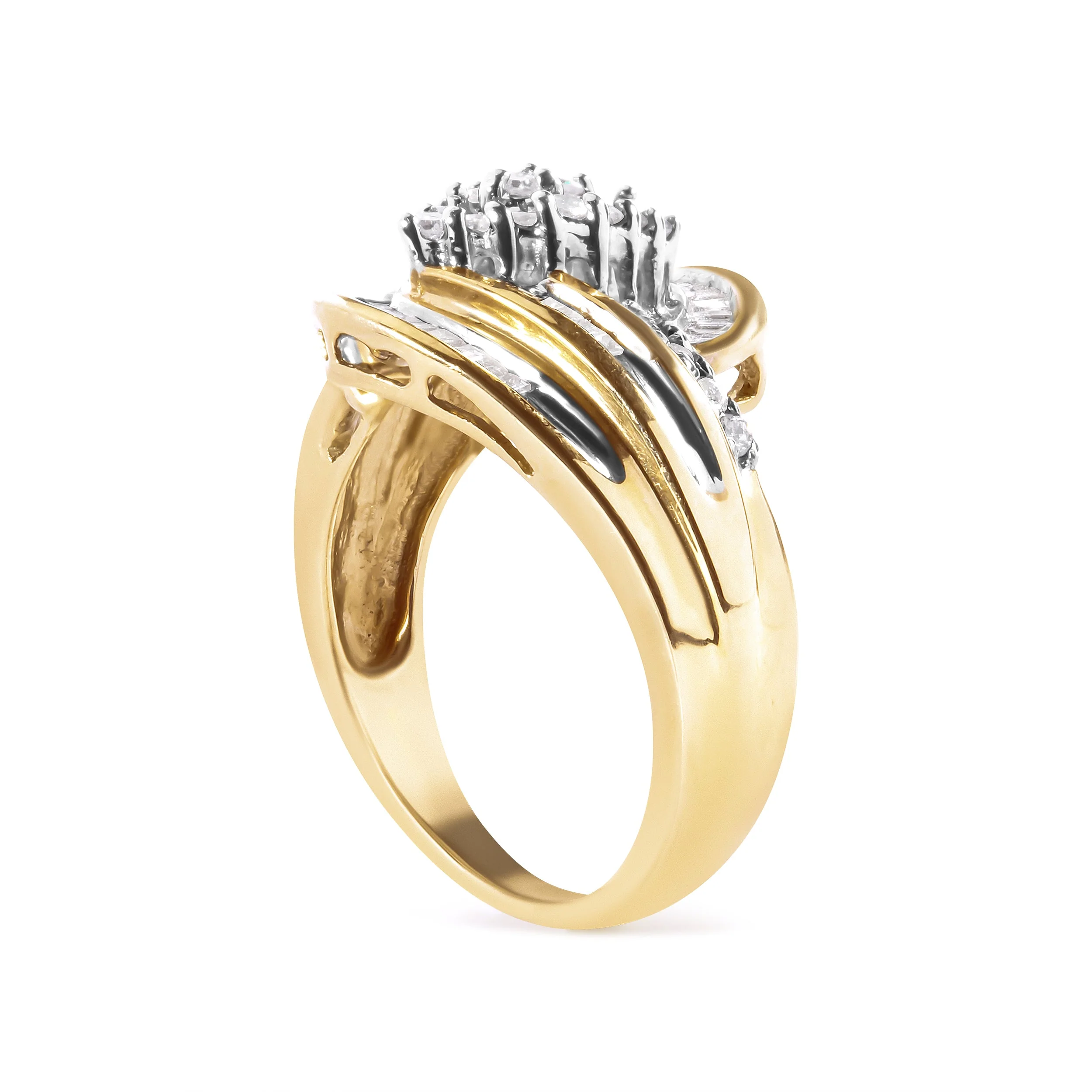 10K Yellow Gold 1/2 Cttw Diamond Pear Cluster and Swirl Ring (H-I Color, I1-I2 Clarity) - Ring Size 7 - Image 8