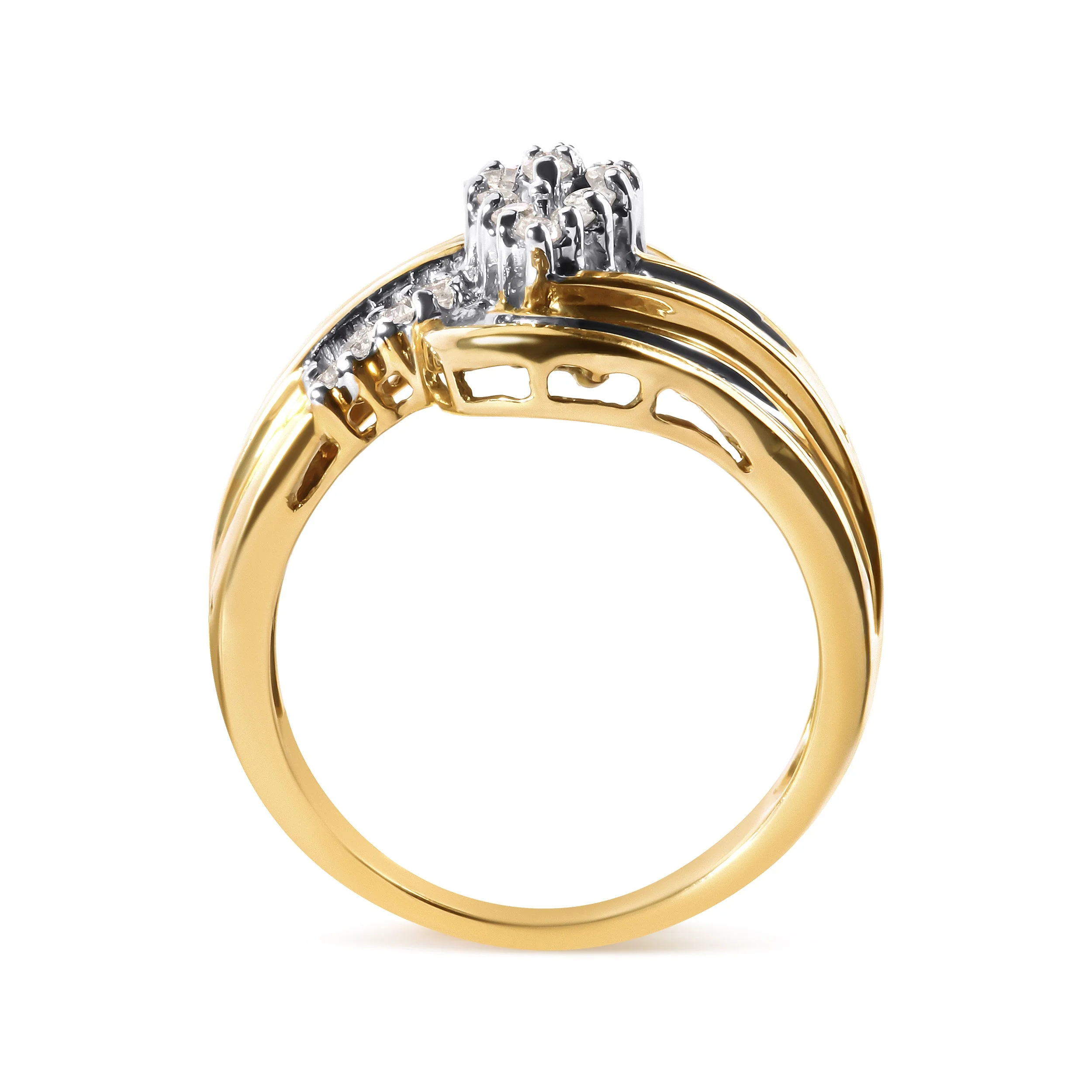 10K Yellow Gold 1/2 Cttw Diamond Pear Cluster and Swirl Ring (H-I Color, I1-I2 Clarity) - Ring Size 7 - Image 9