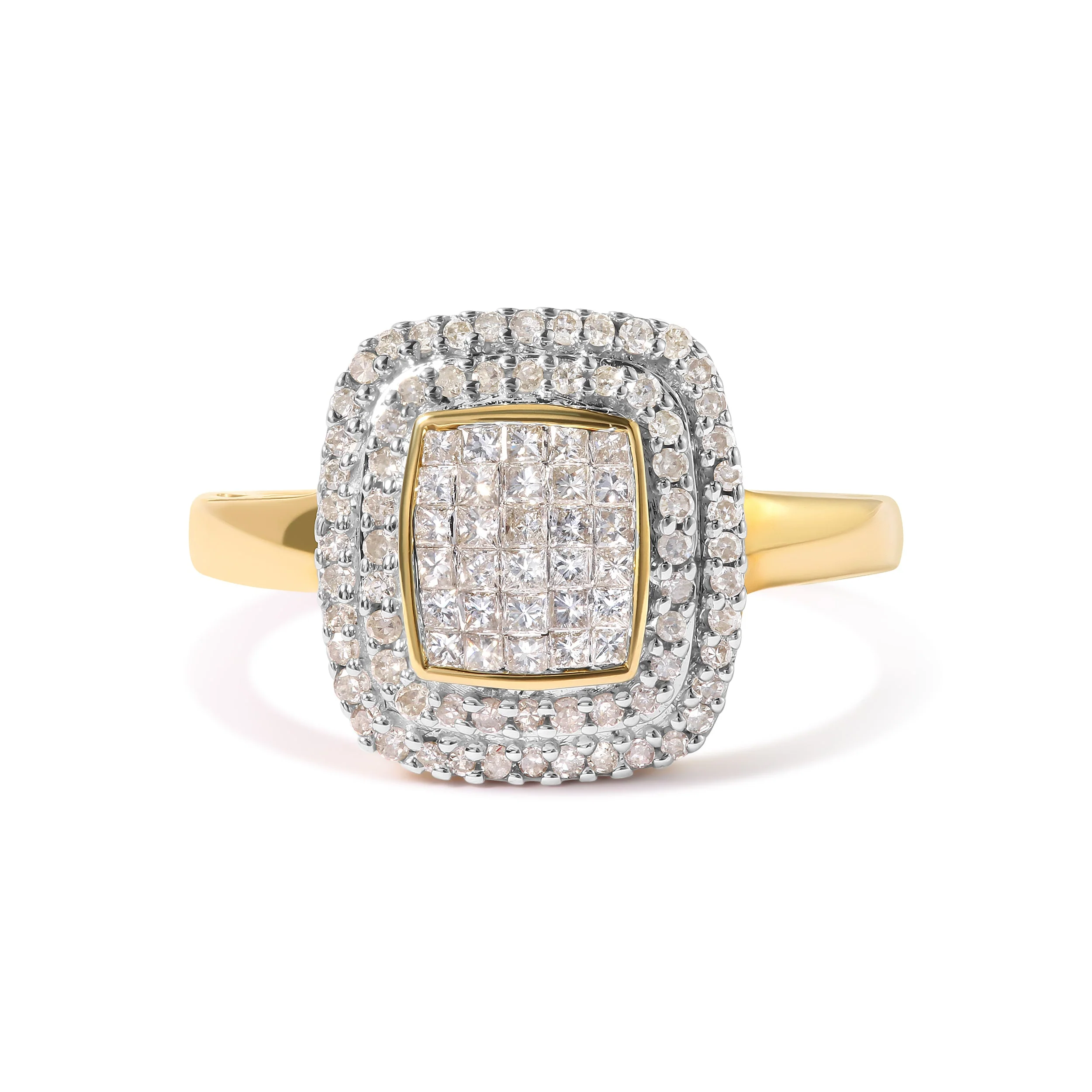 10K Yellow Gold 1/2 cttw Round and Princess Diamond Composite Head and Halo Ring (H-I Color, SI1-SI2 Clarity) - Ring Size 7 - Image 4