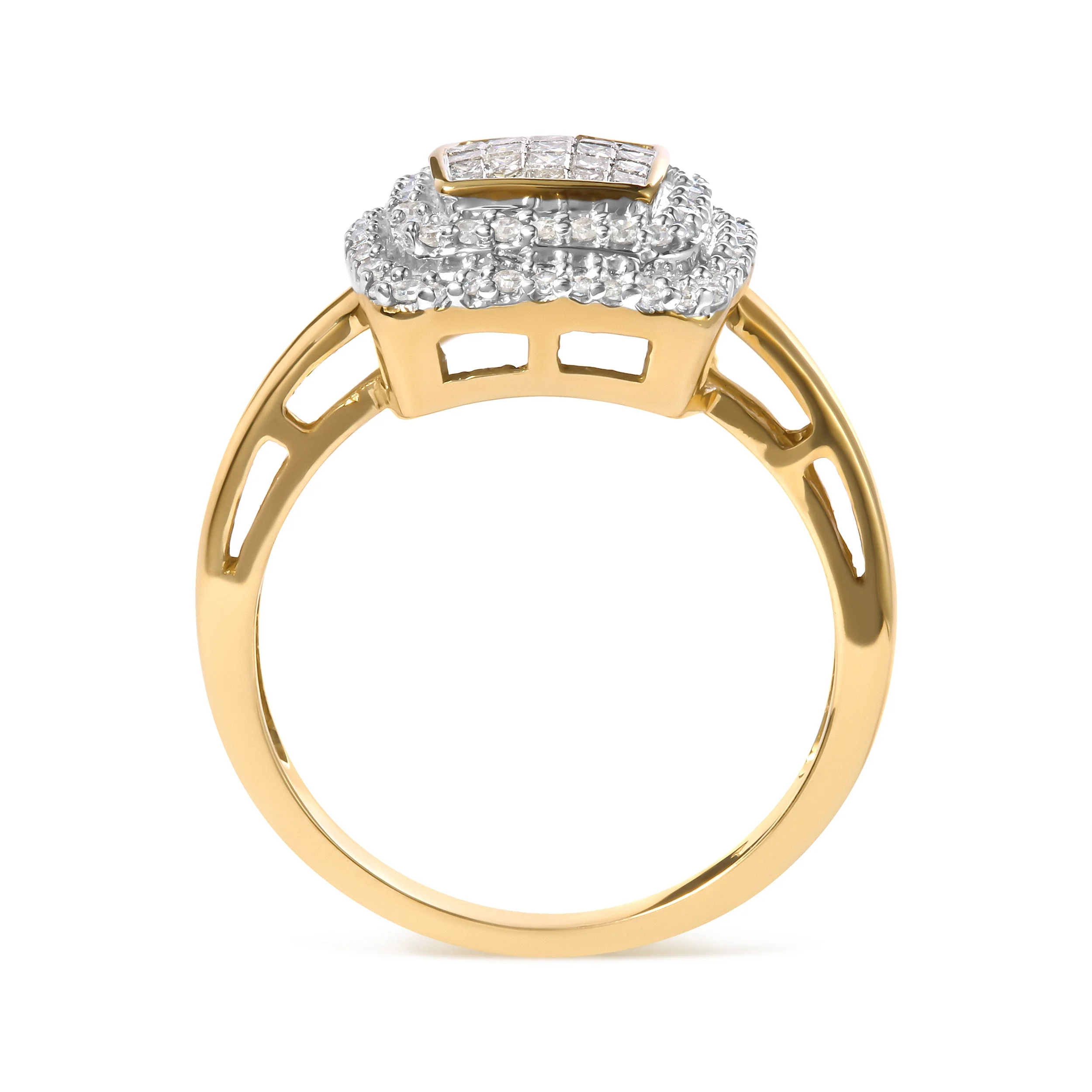 10K Yellow Gold 1/2 cttw Round and Princess Diamond Composite Head and Halo Ring (H-I Color, SI1-SI2 Clarity) - Ring Size 7 - Image 7