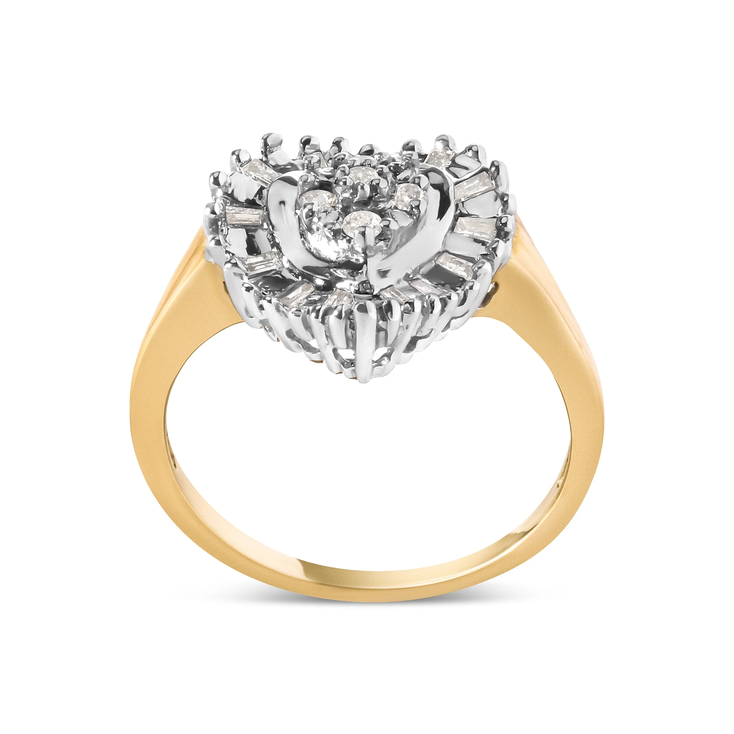 10K Yellow Gold 1/4 Cttw Round and Baguette cut Diamond Heart Shape Ballerina Ring (H-I Color, I1-I2 Clarity) - Ring Size 7 - Image 2