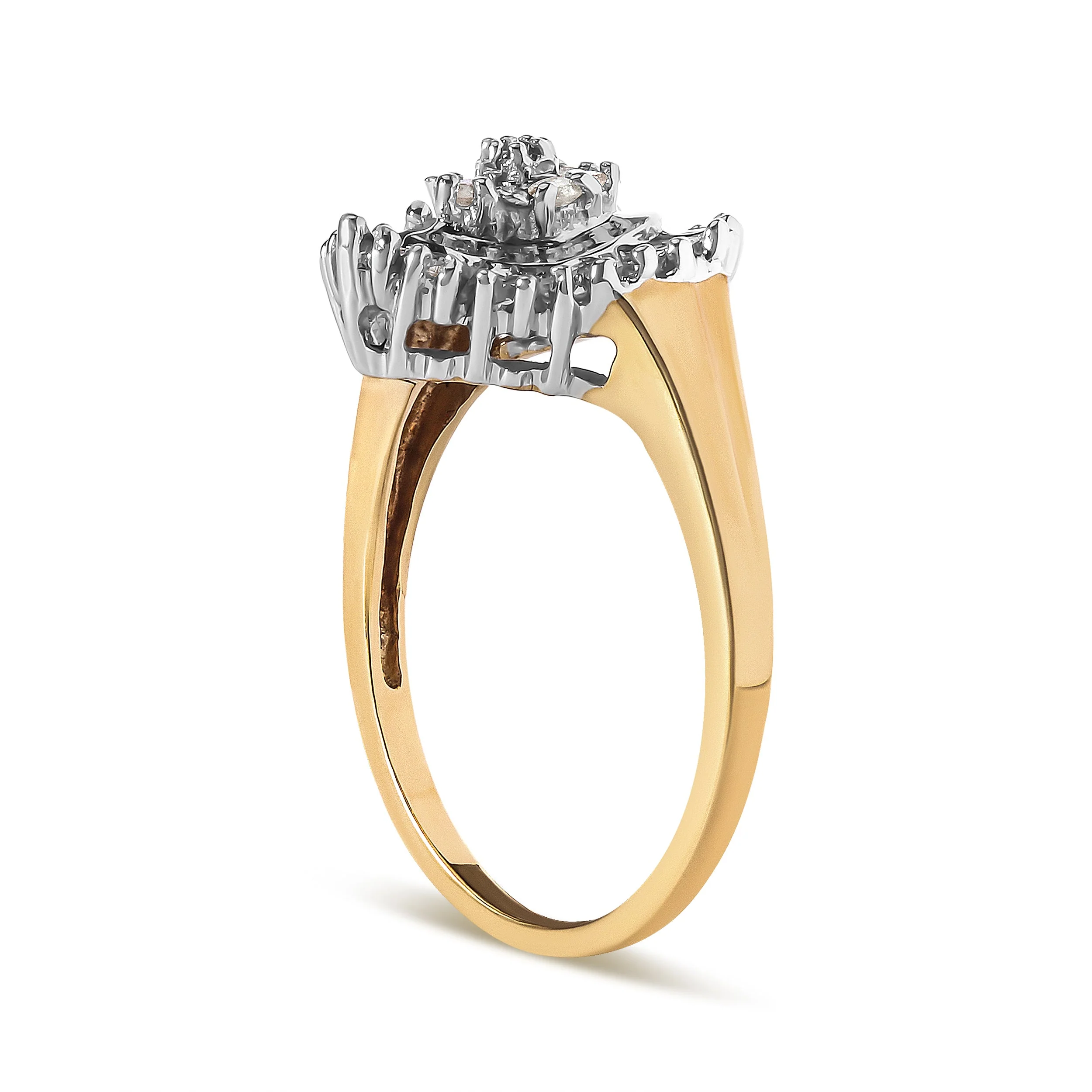 10K Yellow Gold 1/4 Cttw Round and Baguette cut Diamond Heart Shape Ballerina Ring (H-I Color, I1-I2 Clarity) - Ring Size 7 - Image 3