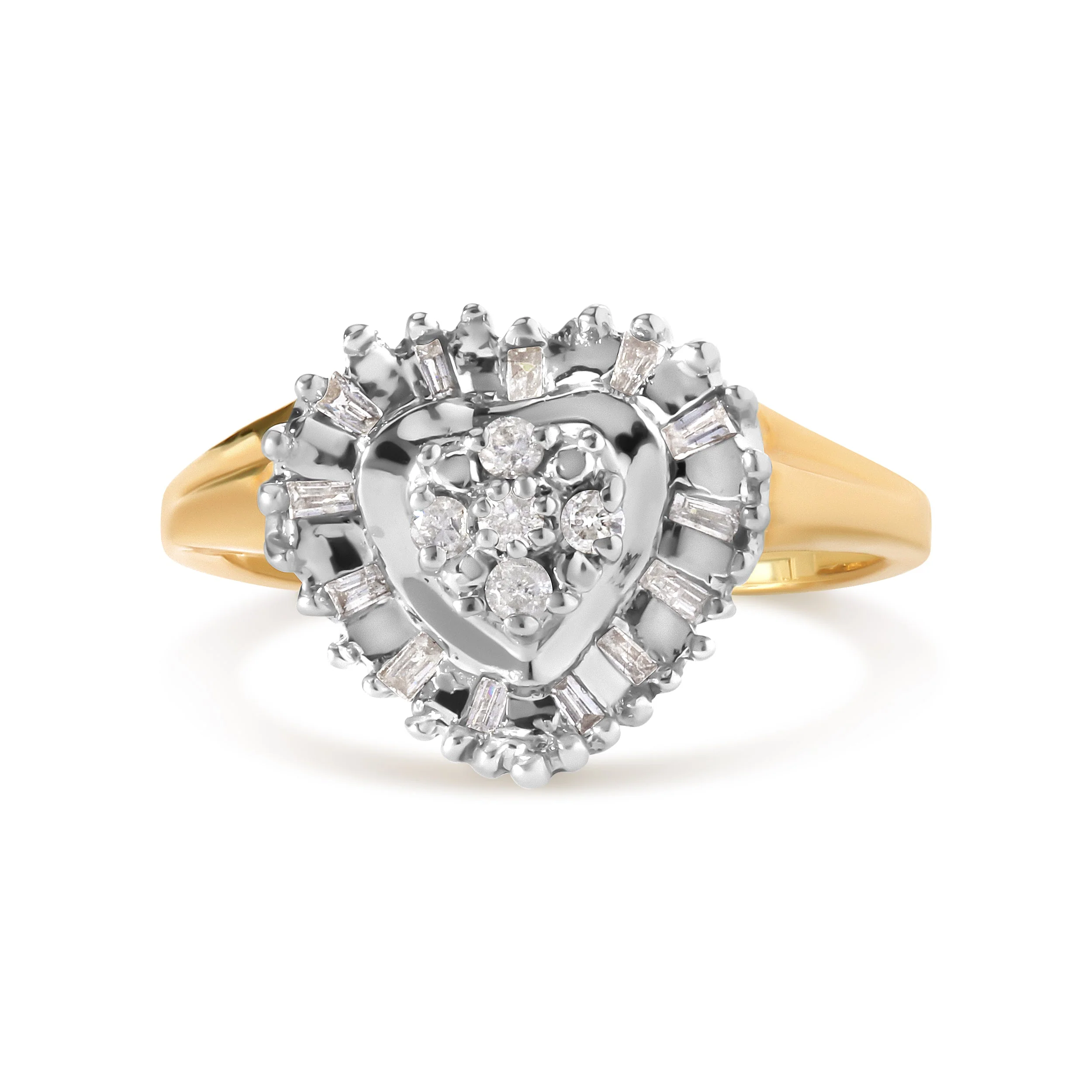 10K Yellow Gold 1/4 Cttw Round and Baguette cut Diamond Heart Shape Ballerina Ring (H-I Color, I1-I2 Clarity) - Ring Size 7 - Image 5
