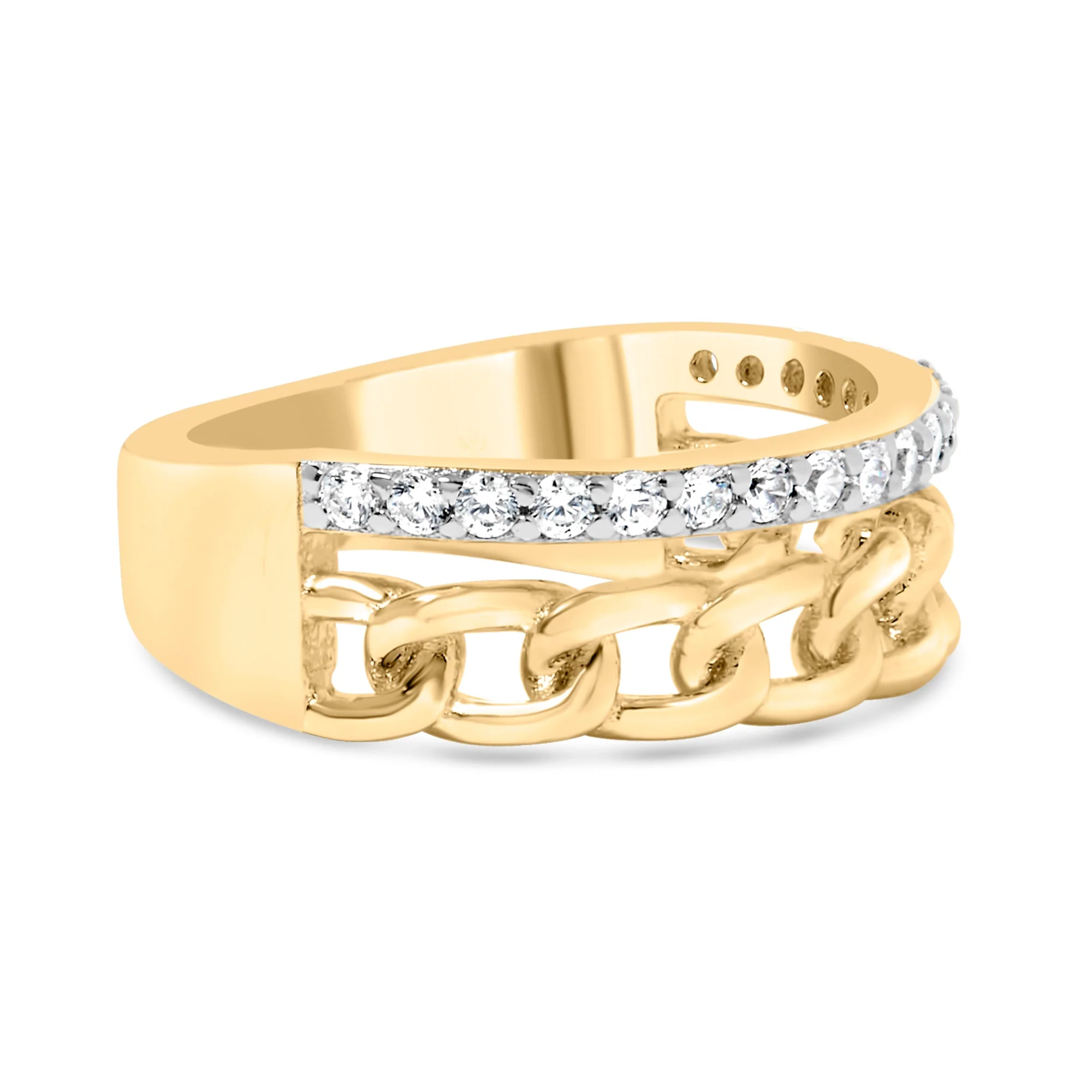 10K Yellow Gold 1/5 Cttw Diamond Cuban Link Ring Band (I-J Color, I2-I3 Clarity) - Size 7 - Image 2