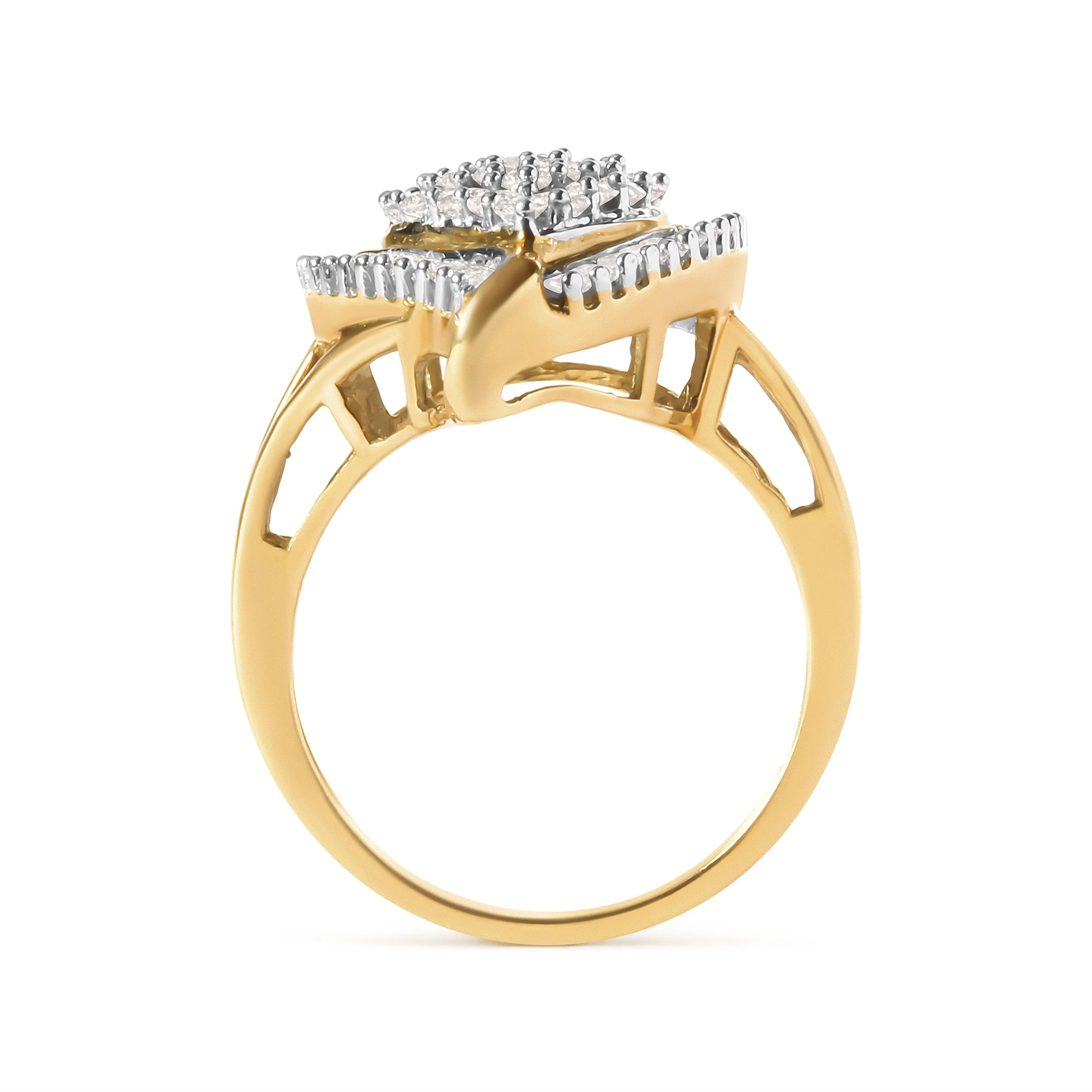 10K Yellow Gold 1 Cttw Round and Baguette Cut Diamond Ballerina Cluster Ring (H-I Color, SI2-I1 Clarity) - Image 2