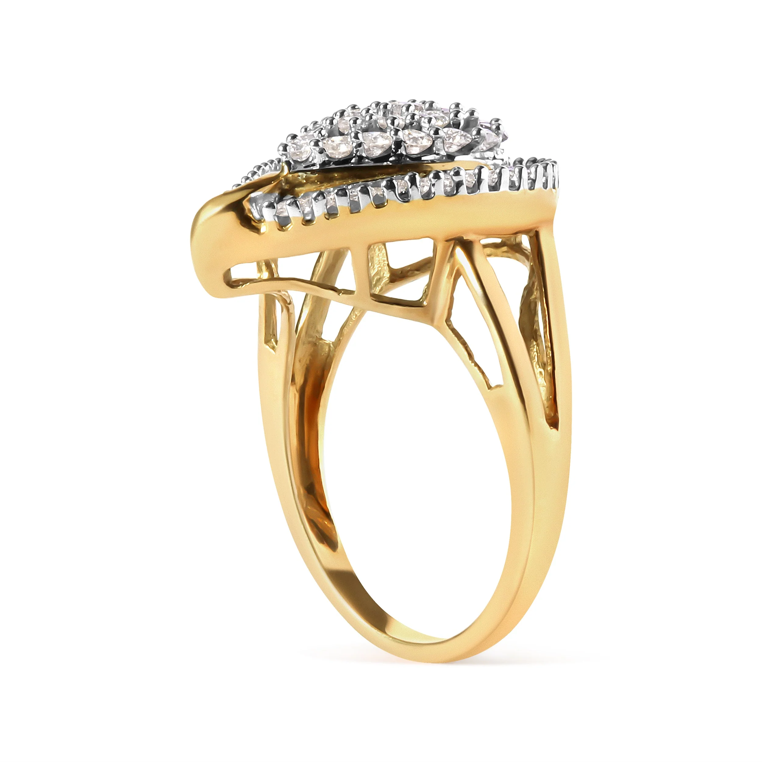 10K Yellow Gold 1 Cttw Round and Baguette Cut Diamond Ballerina Cluster Ring (H-I Color, SI2-I1 Clarity) - Image 8