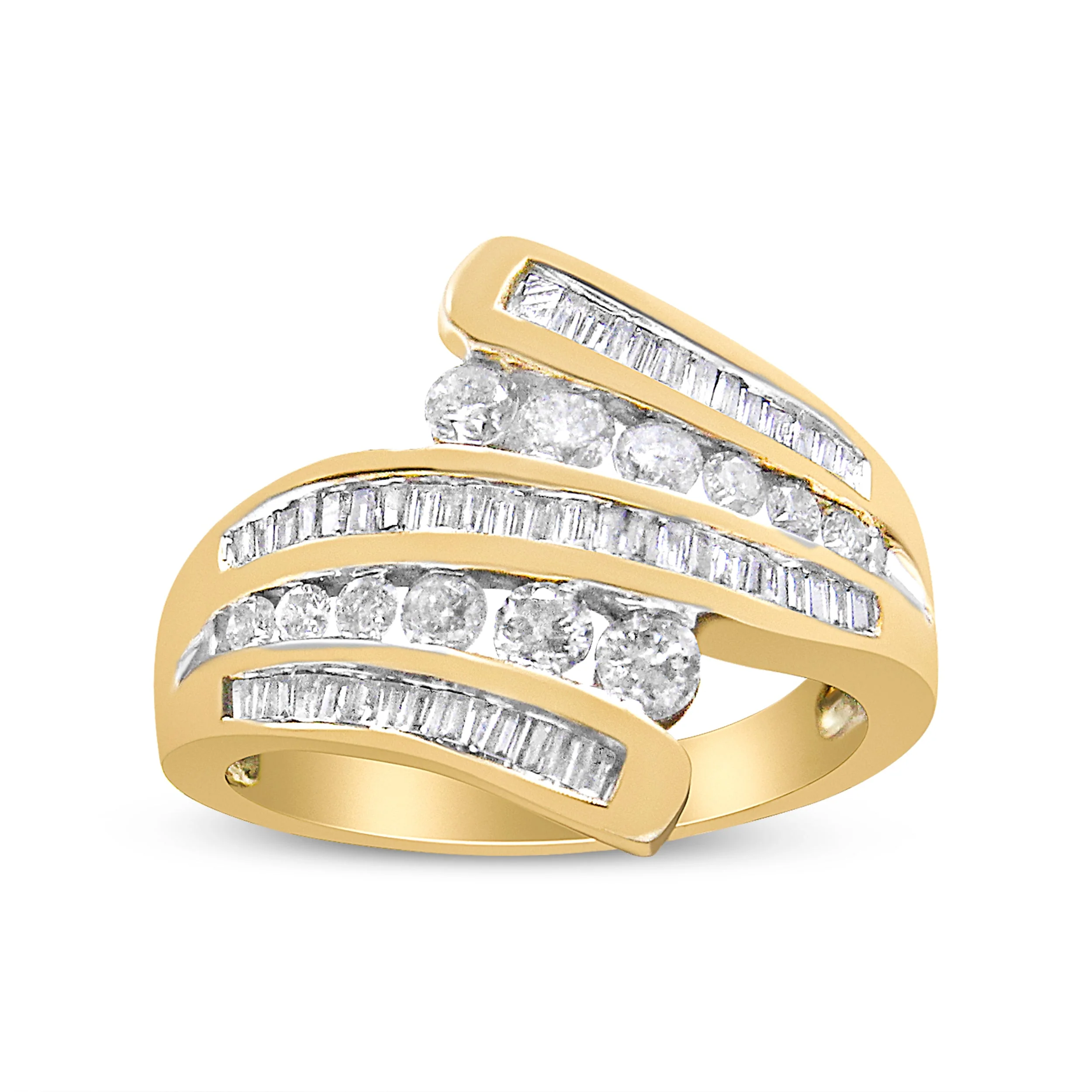 10K Yellow Gold 1 Cttw Round and Baguette-Cut Diamond Multi Row Bypass Ring Band (H-I Color, I1-I2 Clarity) - Ring Size 7 - Image 10