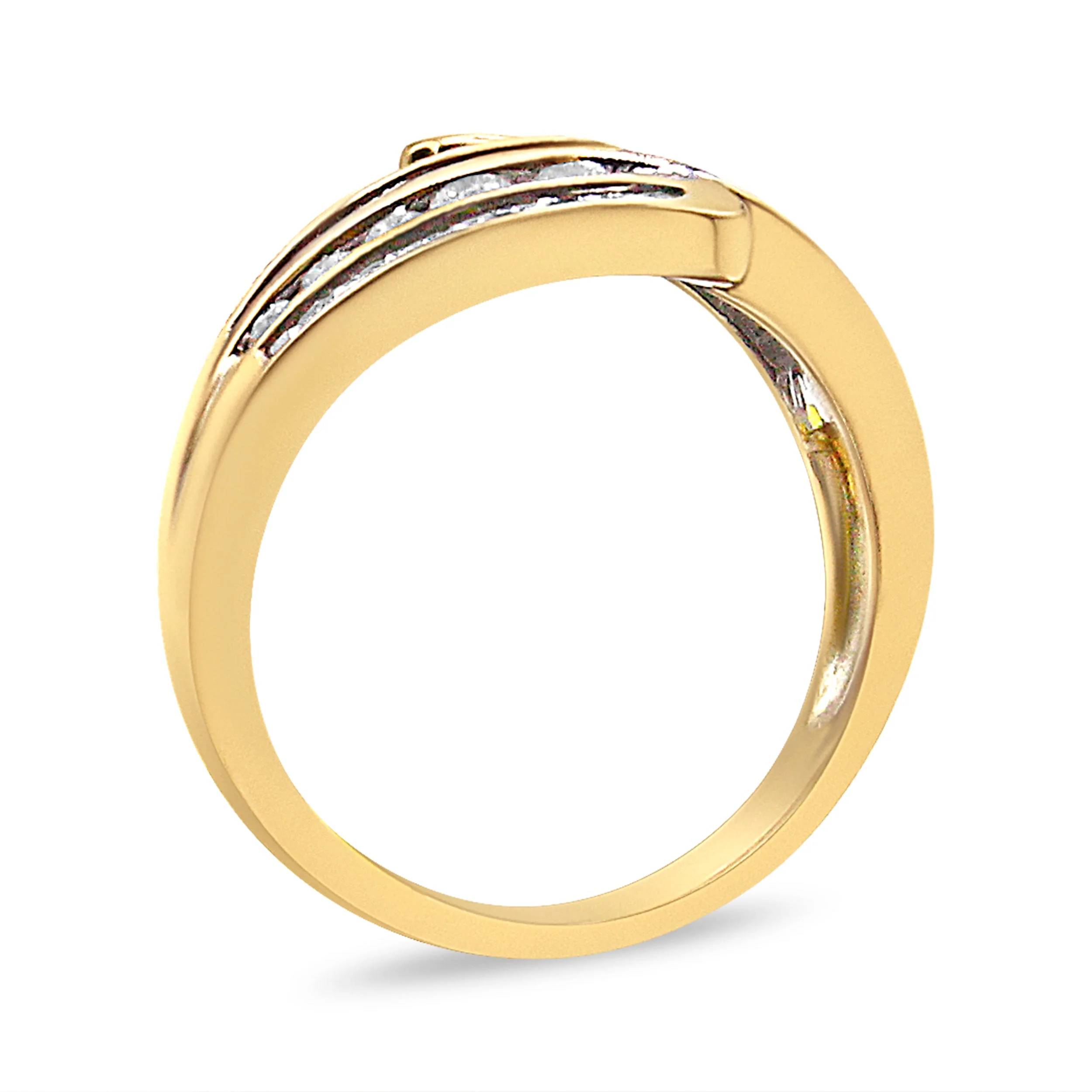 10K Yellow Gold 1 Cttw Round and Baguette-Cut Diamond Multi Row Bypass Ring Band (H-I Color, I1-I2 Clarity) - Ring Size 7 - Image 11
