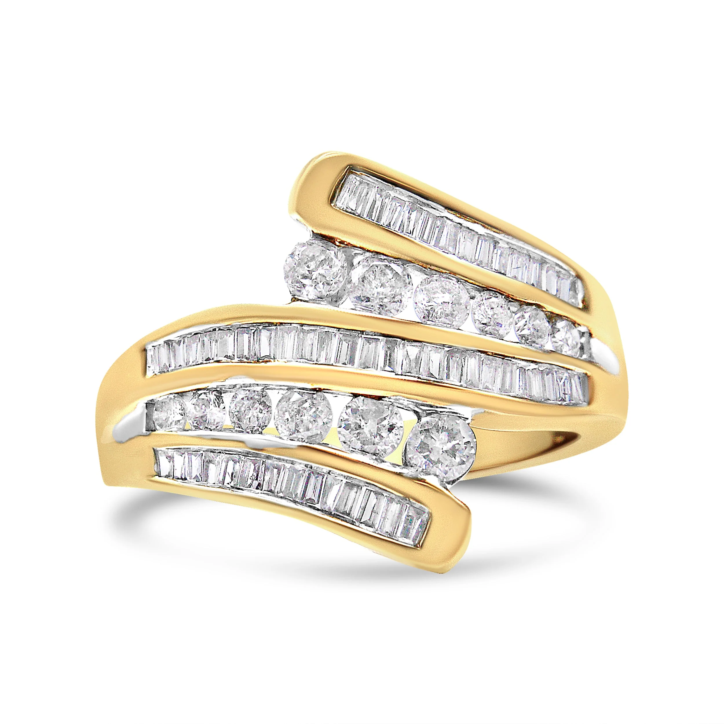 10K Yellow Gold 1 Cttw Round and Baguette-Cut Diamond Multi Row Bypass Ring Band (H-I Color, I1-I2 Clarity) - Ring Size 7 - Image 8