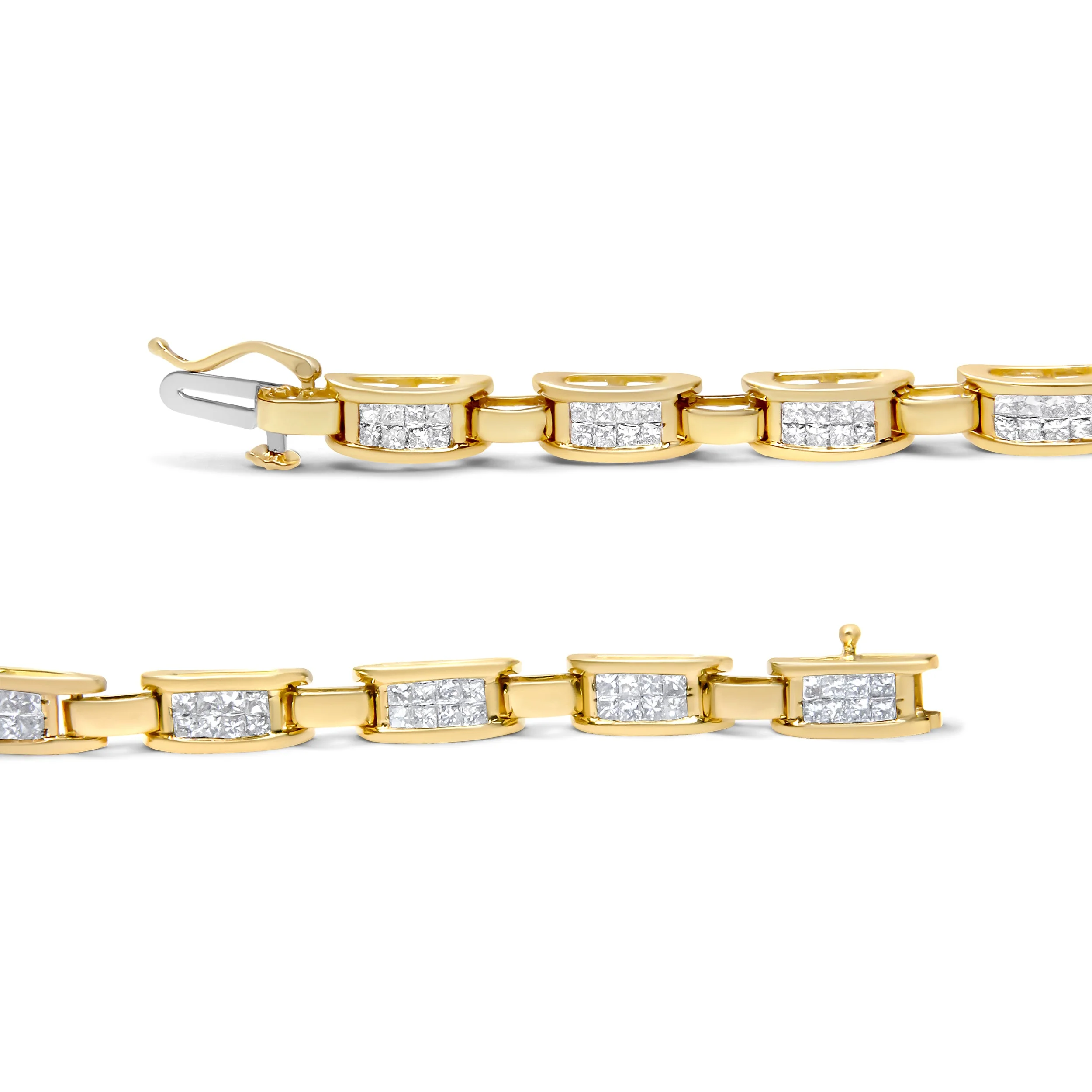 10K Yellow Gold 2.0 Cttw Invisible-Set Princess Cut Diamond Rectangular Link Bracelet (I-J Color, SI2-I1 Clarity) - 7" - Image 8