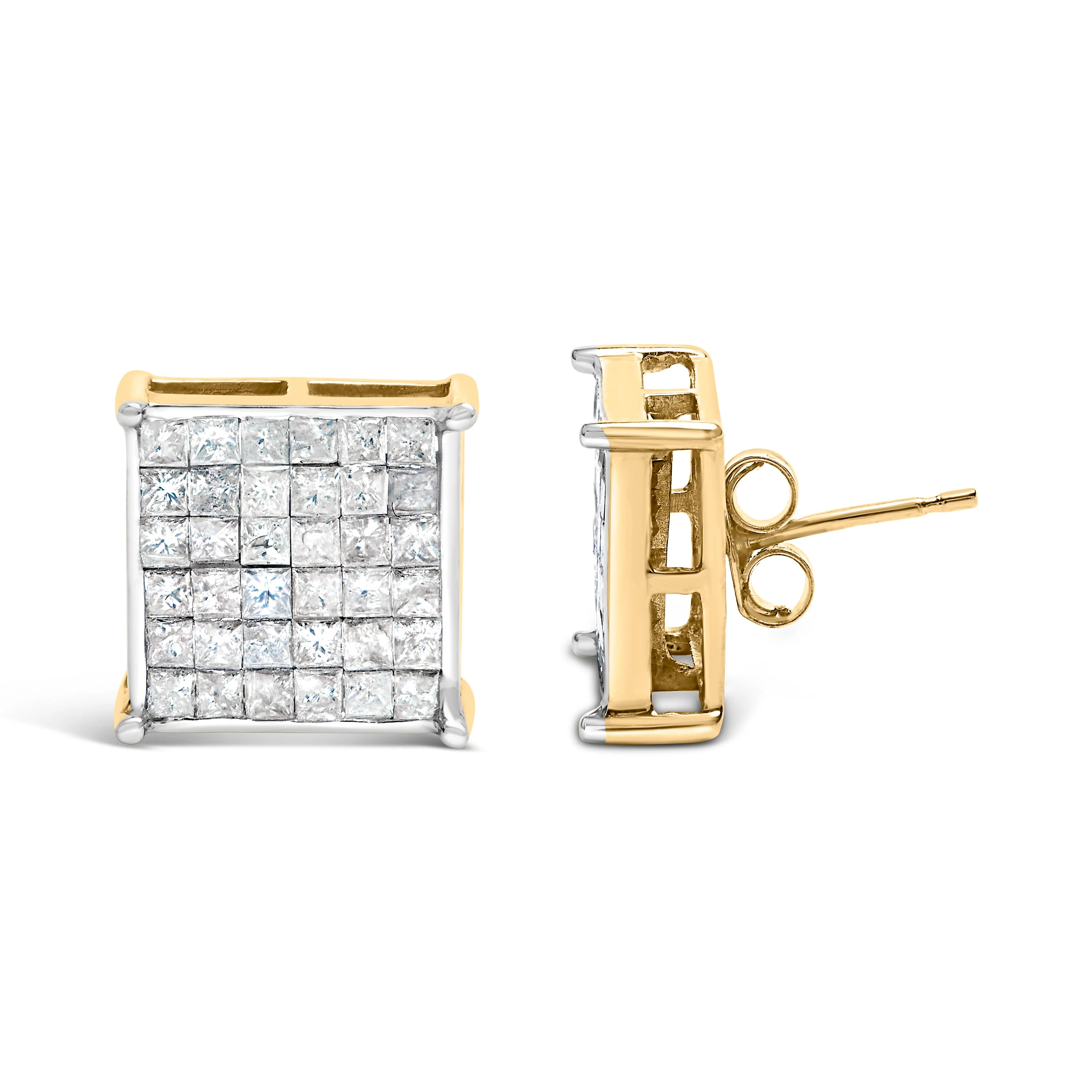 10K Yellow Gold 2.0 Cttw Invisible-Set Princess-Cut Diamond Stud Earrings - Image 3