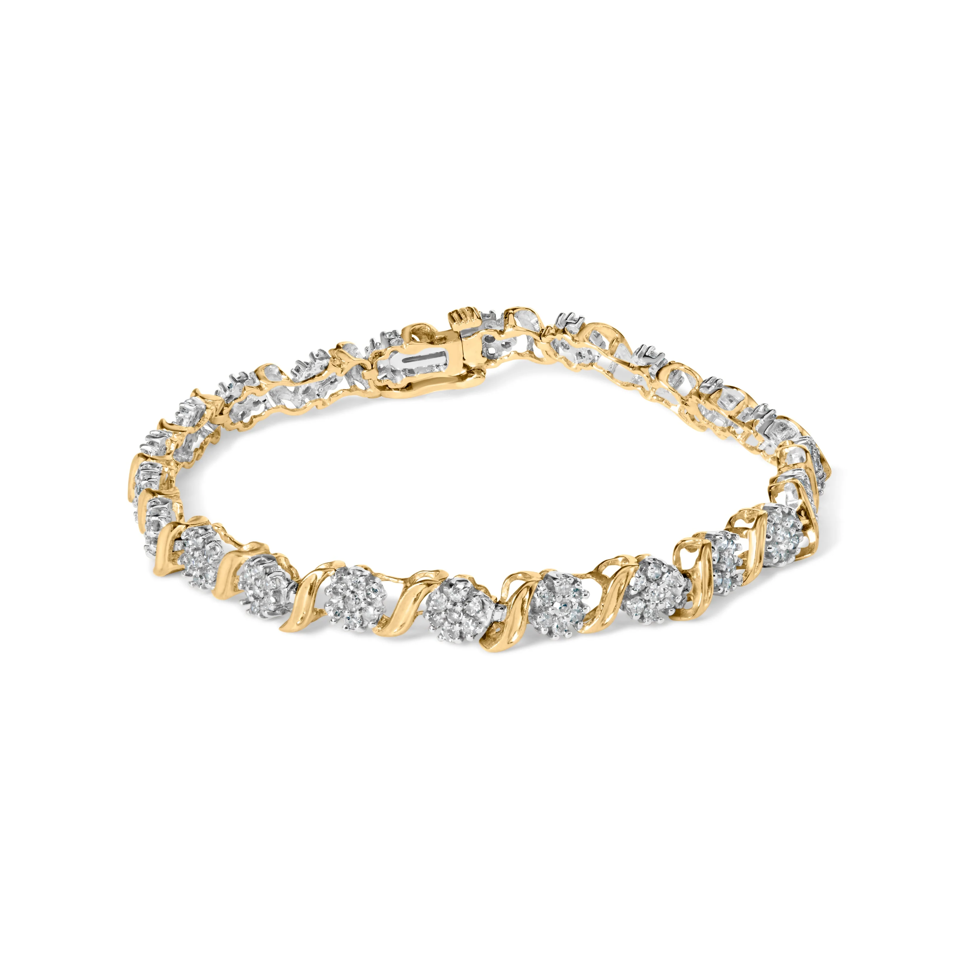 10K Yellow Gold 2.00 Cttw Round Cut Diamond 'S' Cluster Bracelet (J-K Color, I1-I2 Clarity)