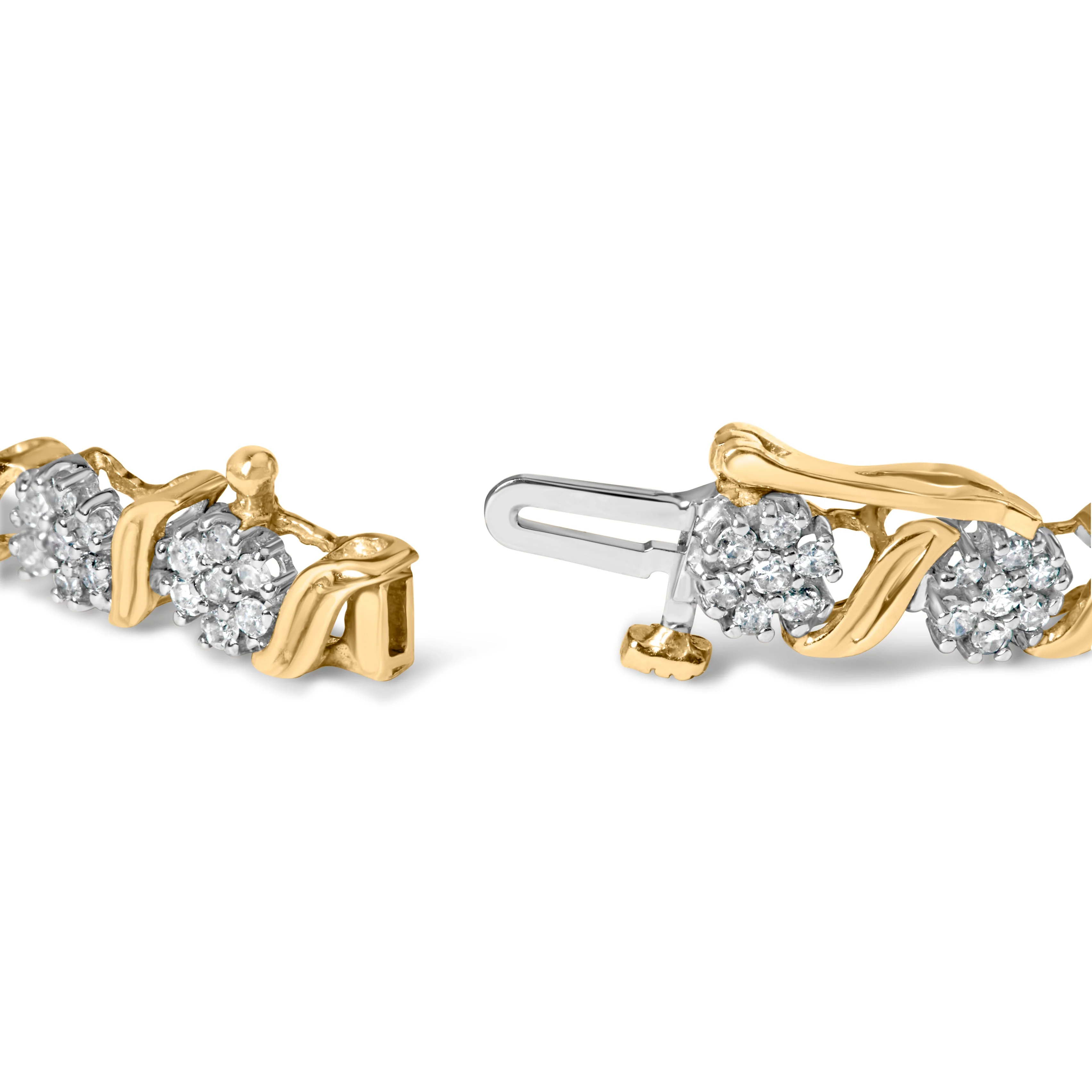 10K Yellow Gold 2.00 Cttw Round Cut Diamond 'S' Cluster Bracelet (J-K Color, I1-I2 Clarity) - Image 2