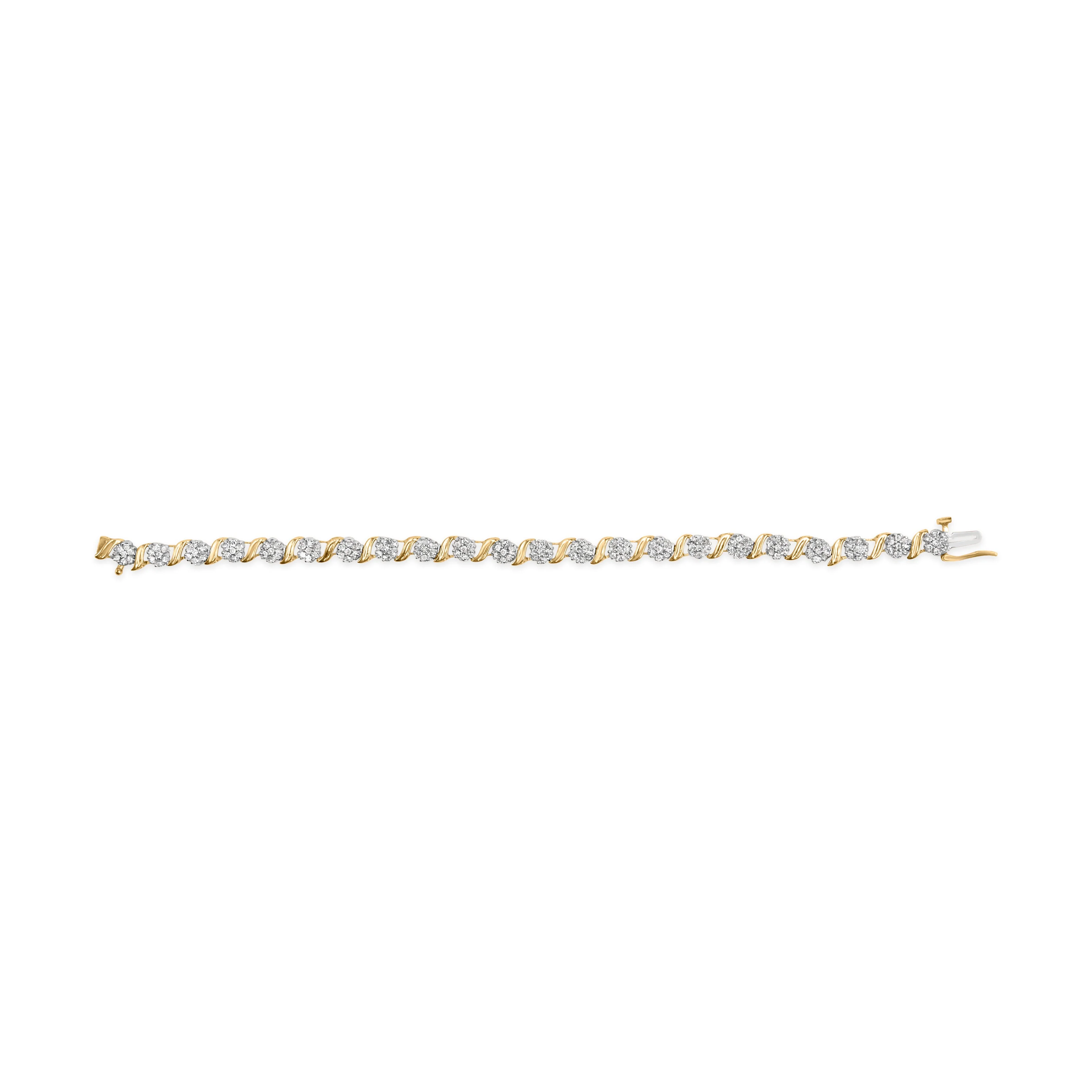 10K Yellow Gold 2.00 Cttw Round Cut Diamond 'S' Cluster Bracelet (J-K Color, I1-I2 Clarity) - Image 4